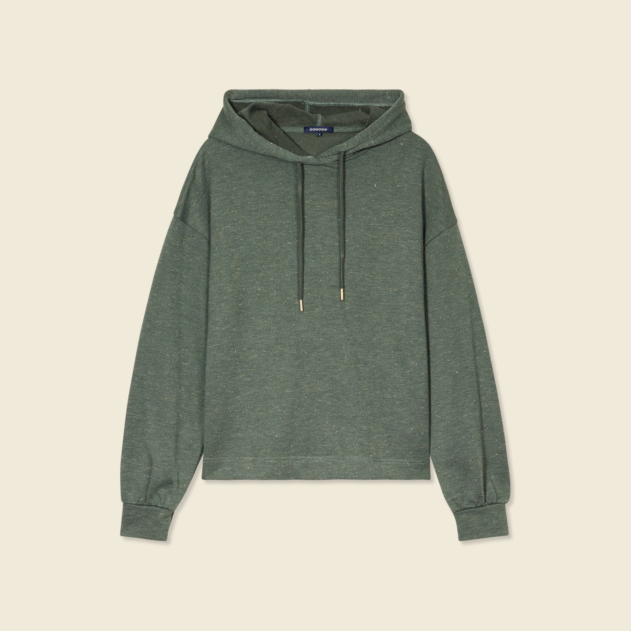 Sweat à capuche brillant vert kaki femme Vibs
