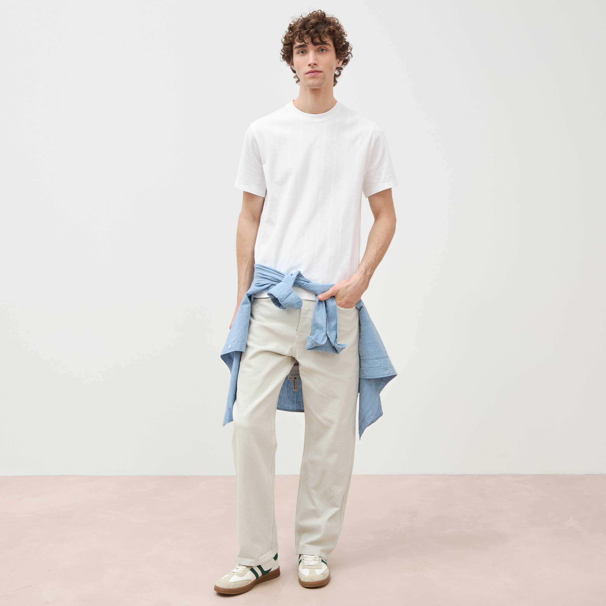 Jeans large 5 poches longueur 32 denim beige homme