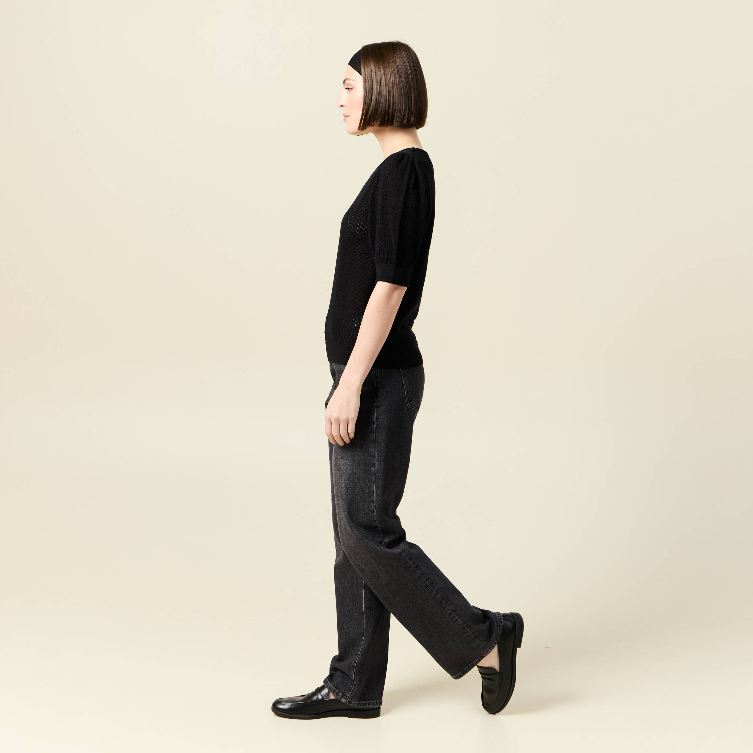 pull manches courtes ajoure noir femme Pull manches courtes ajouré noir femme