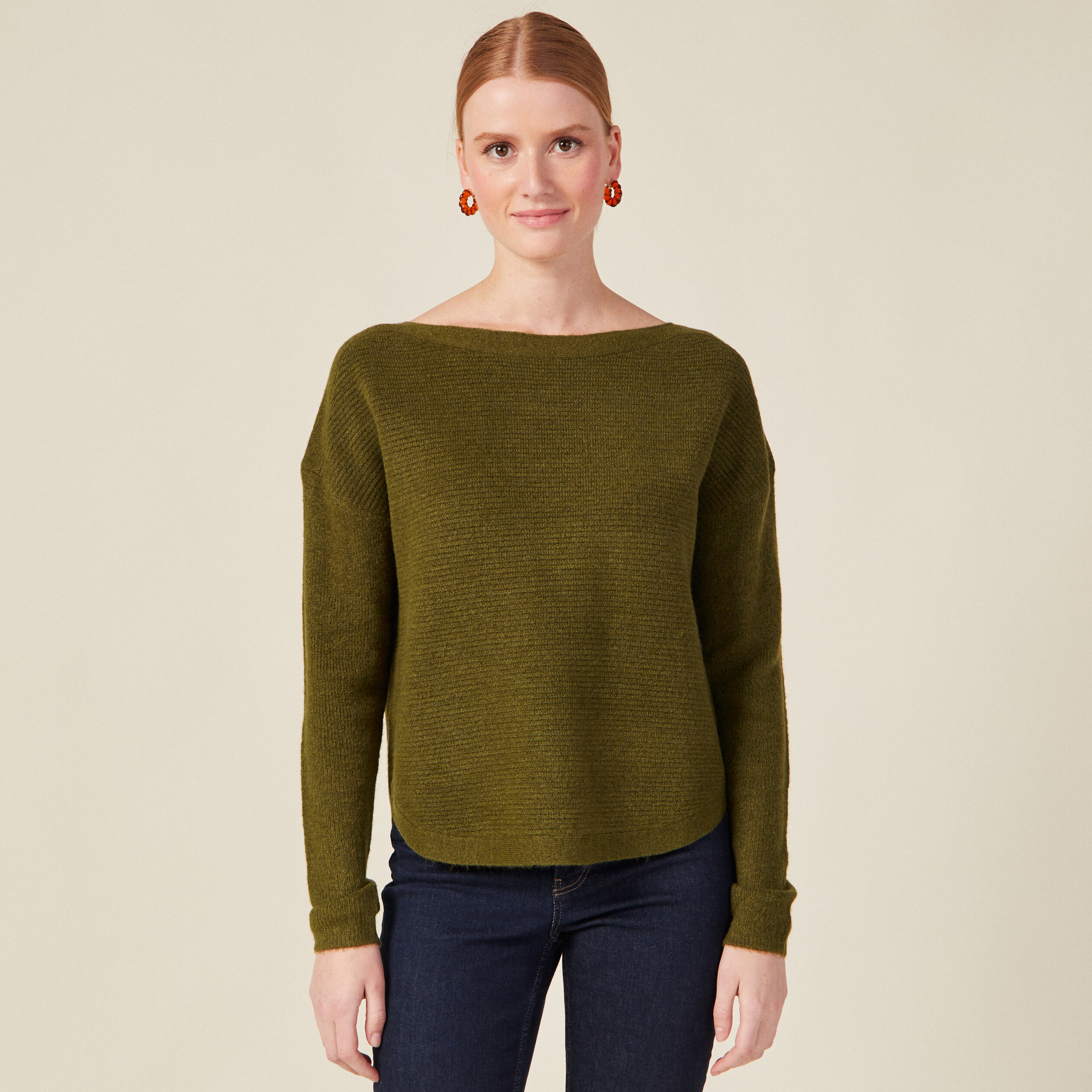 Pull manches longues vert kaki femme