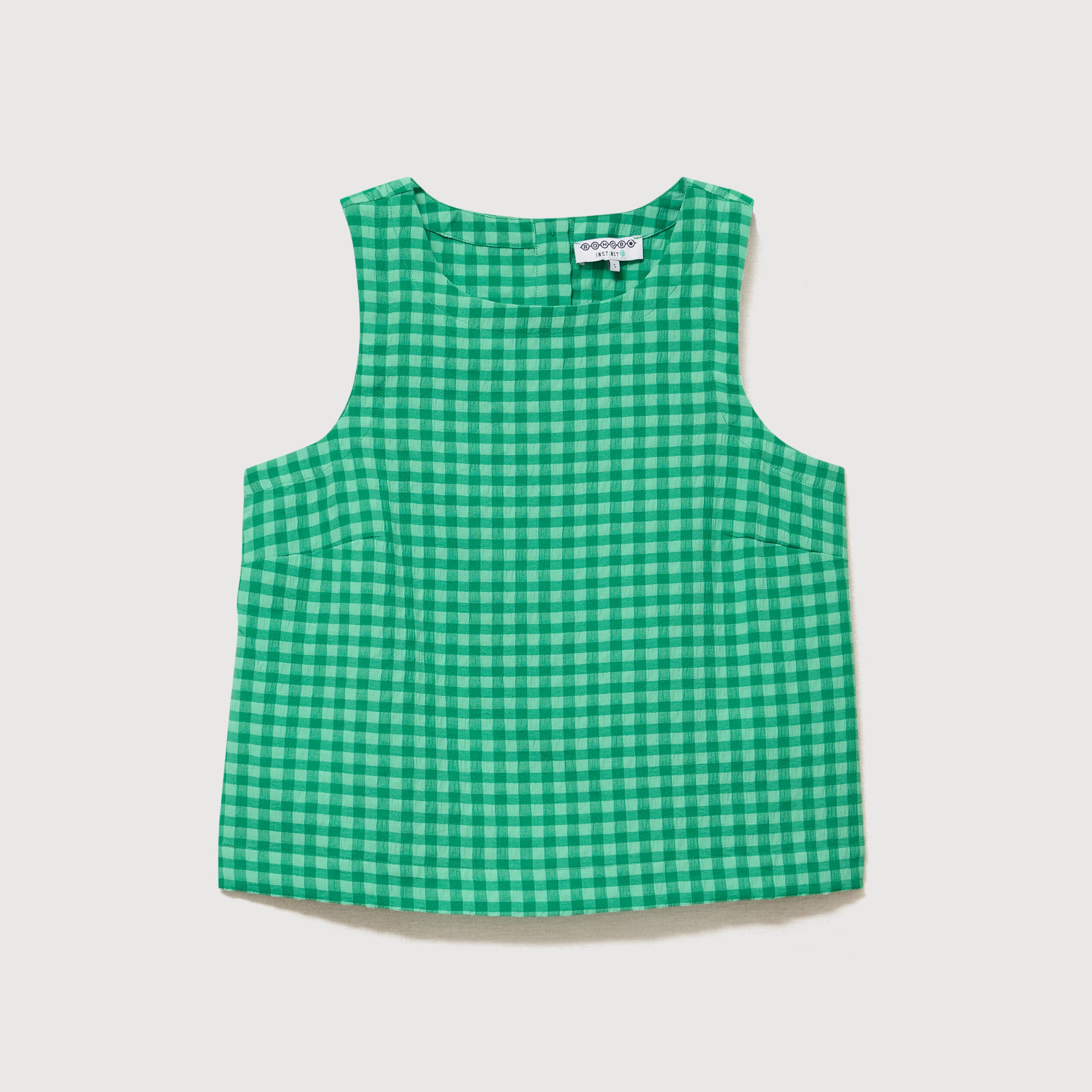 Blouse vichy droite cropped sans manches vert femme