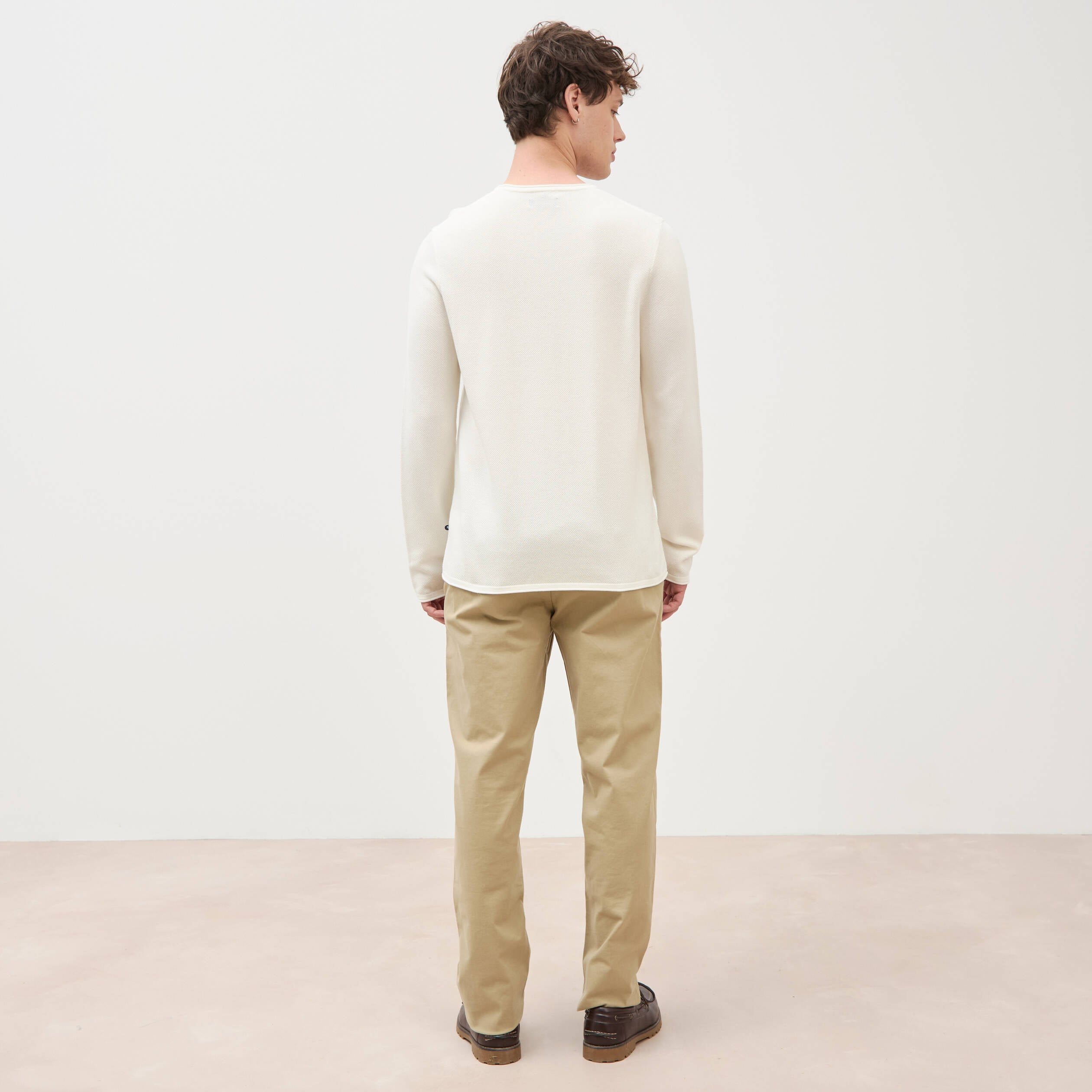 Pull col rond manches longues ecru homme