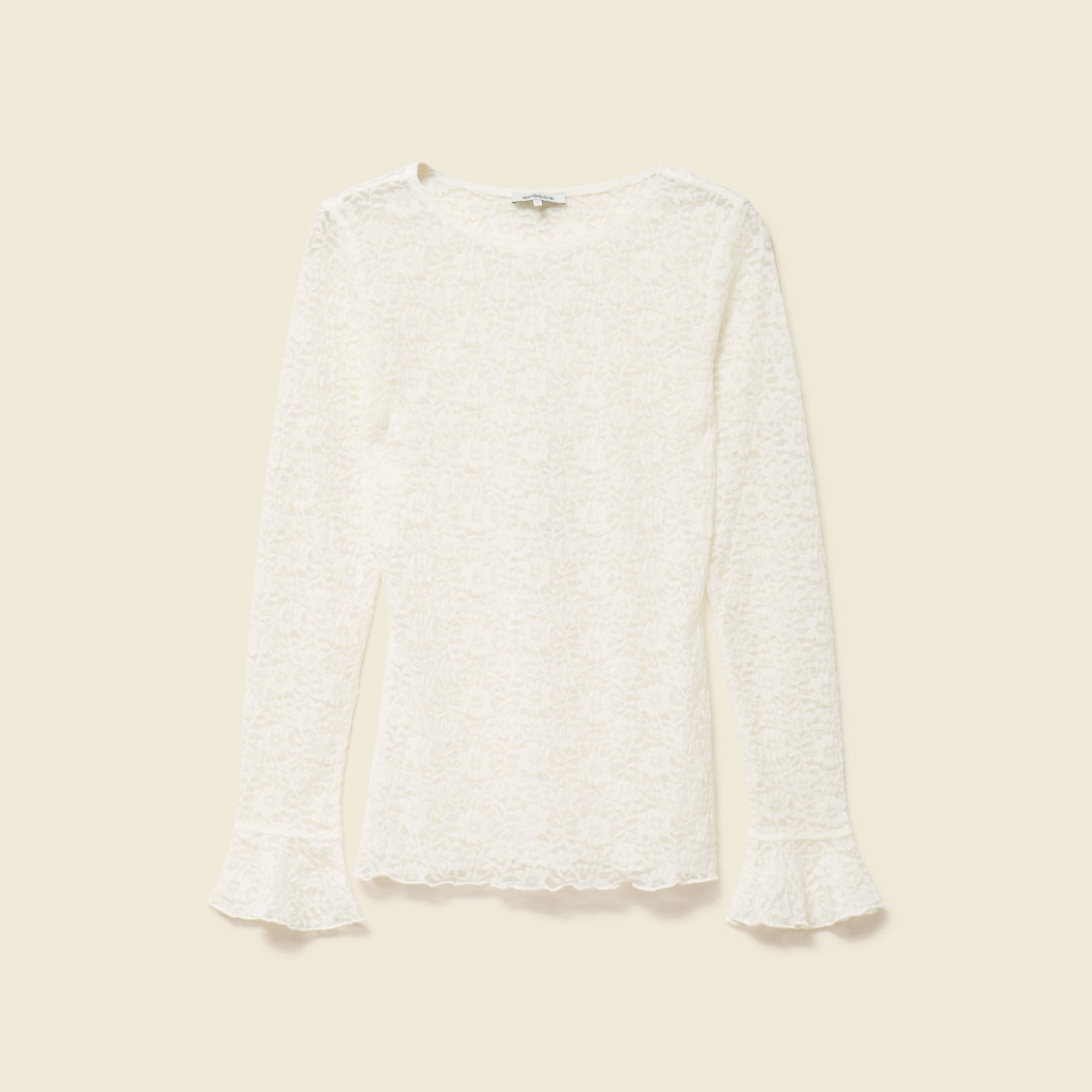 T-shirt ajust&eacute; court manches longues ecru femme