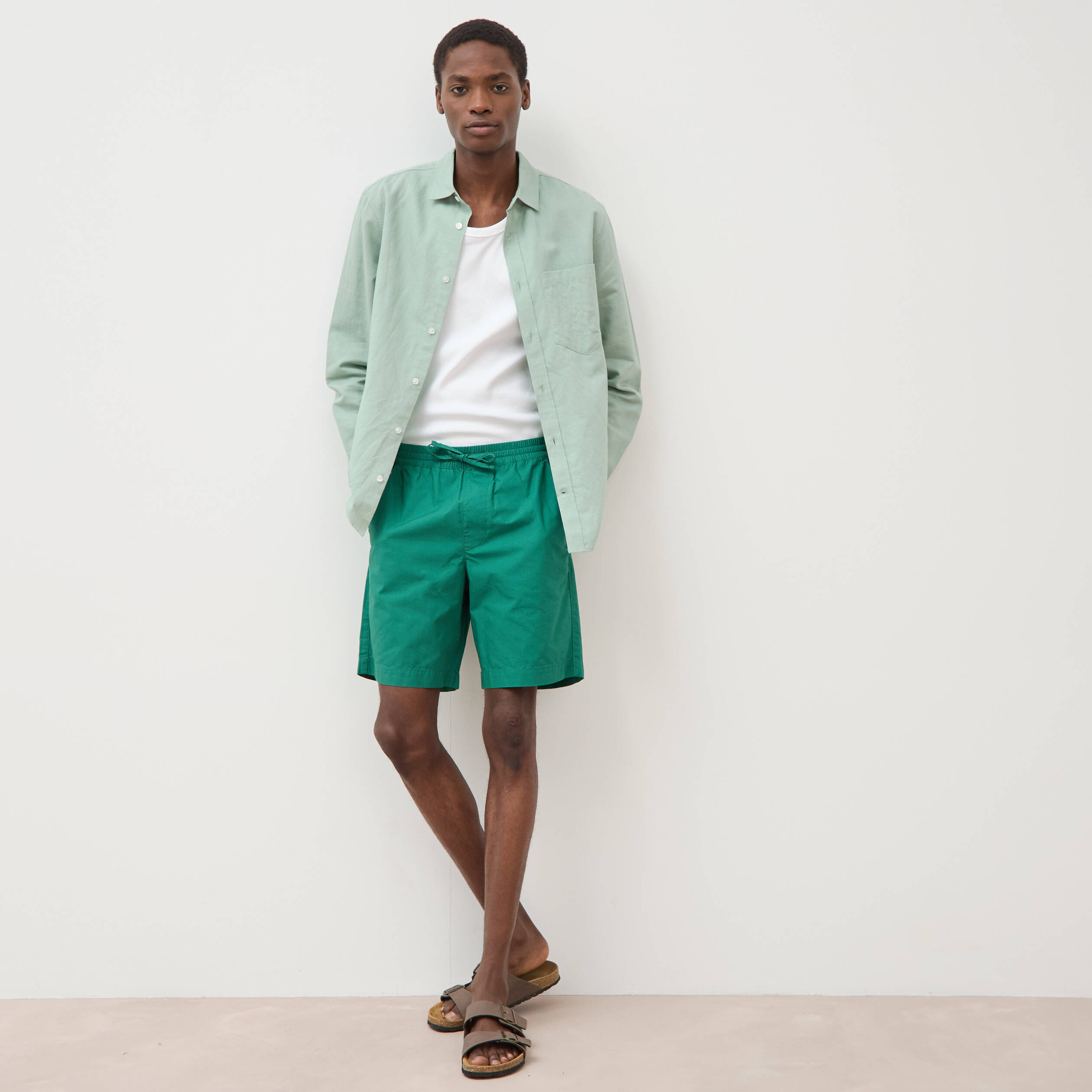 Bermuda en coton vert &eacute;meraude homme