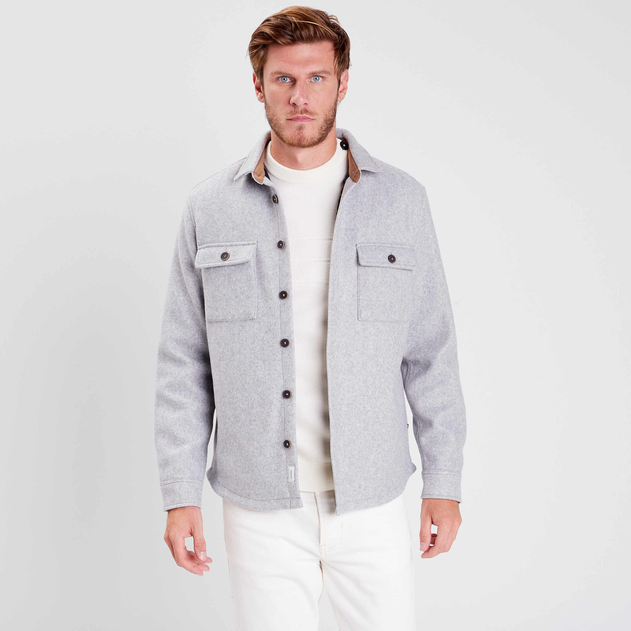 Surchemise manches longues doubl&eacute;e gris fonc&eacute; homme