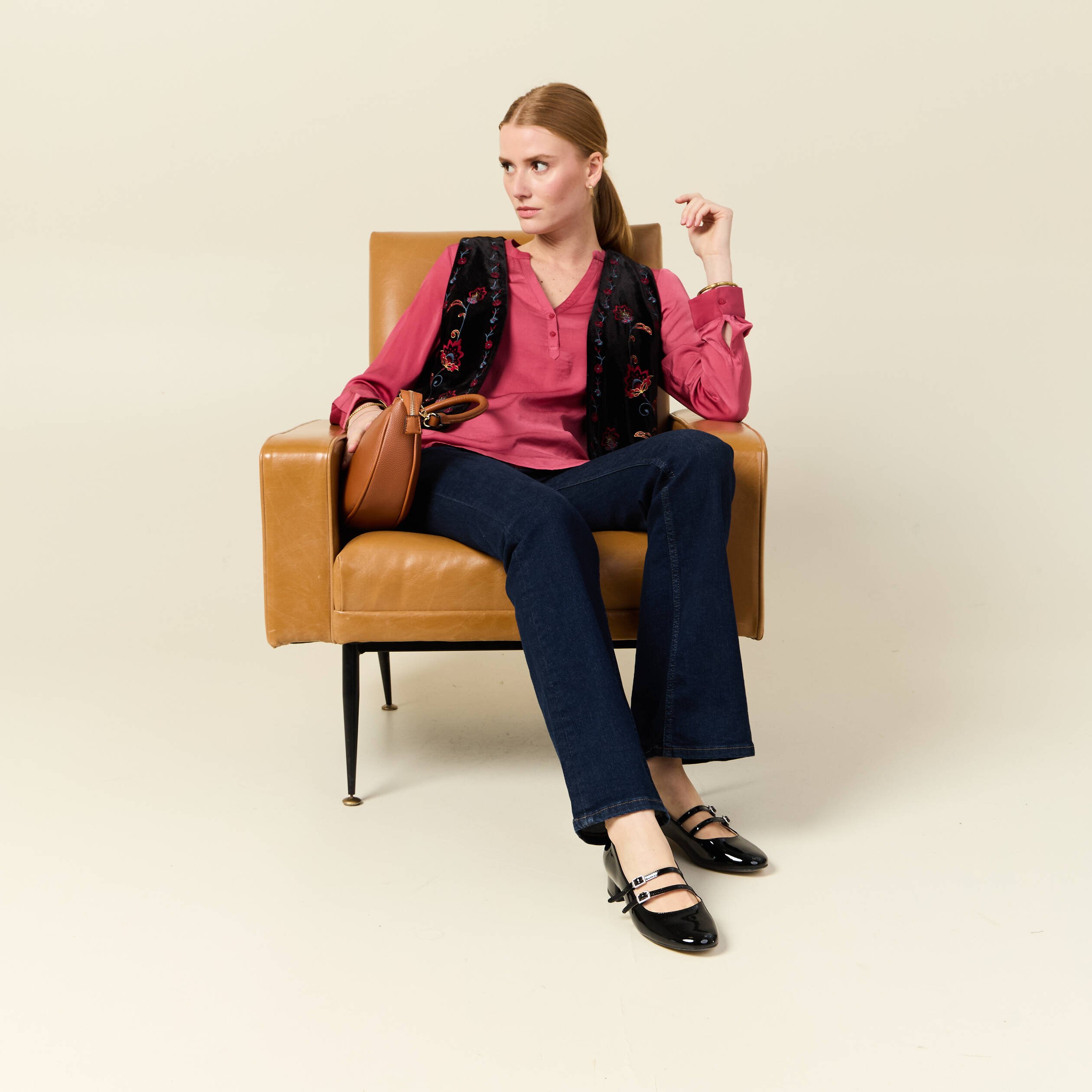 blouse manches longues satin vieux rose femme Blouse manches longues satin vieux rose femme
