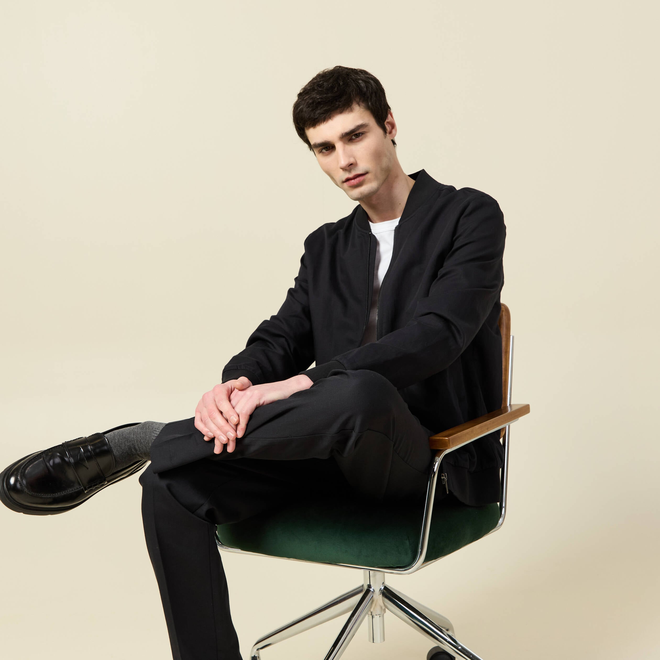 Blouson zipp&eacute; col teddy noir homme