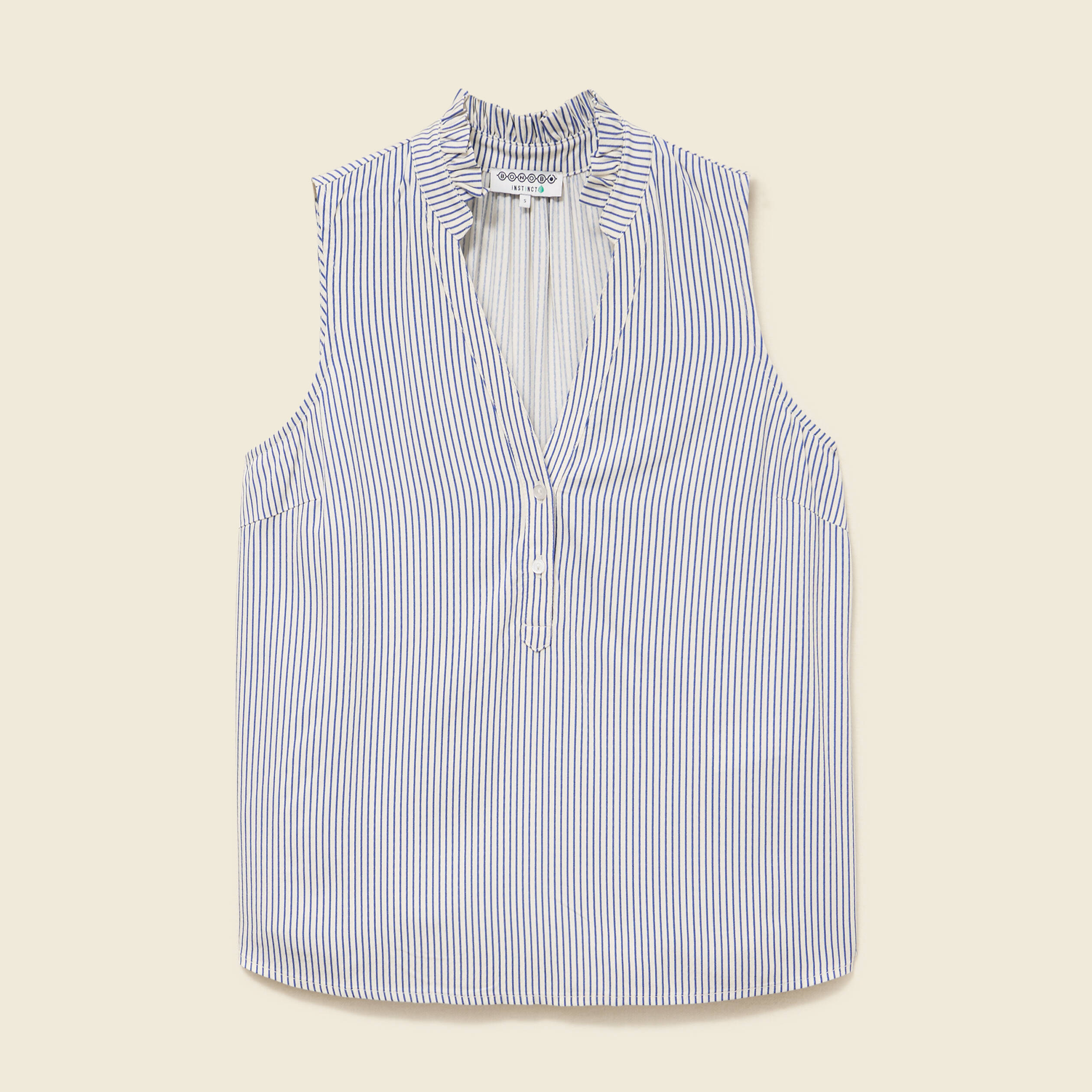 Top sans manches col montant bleu femme