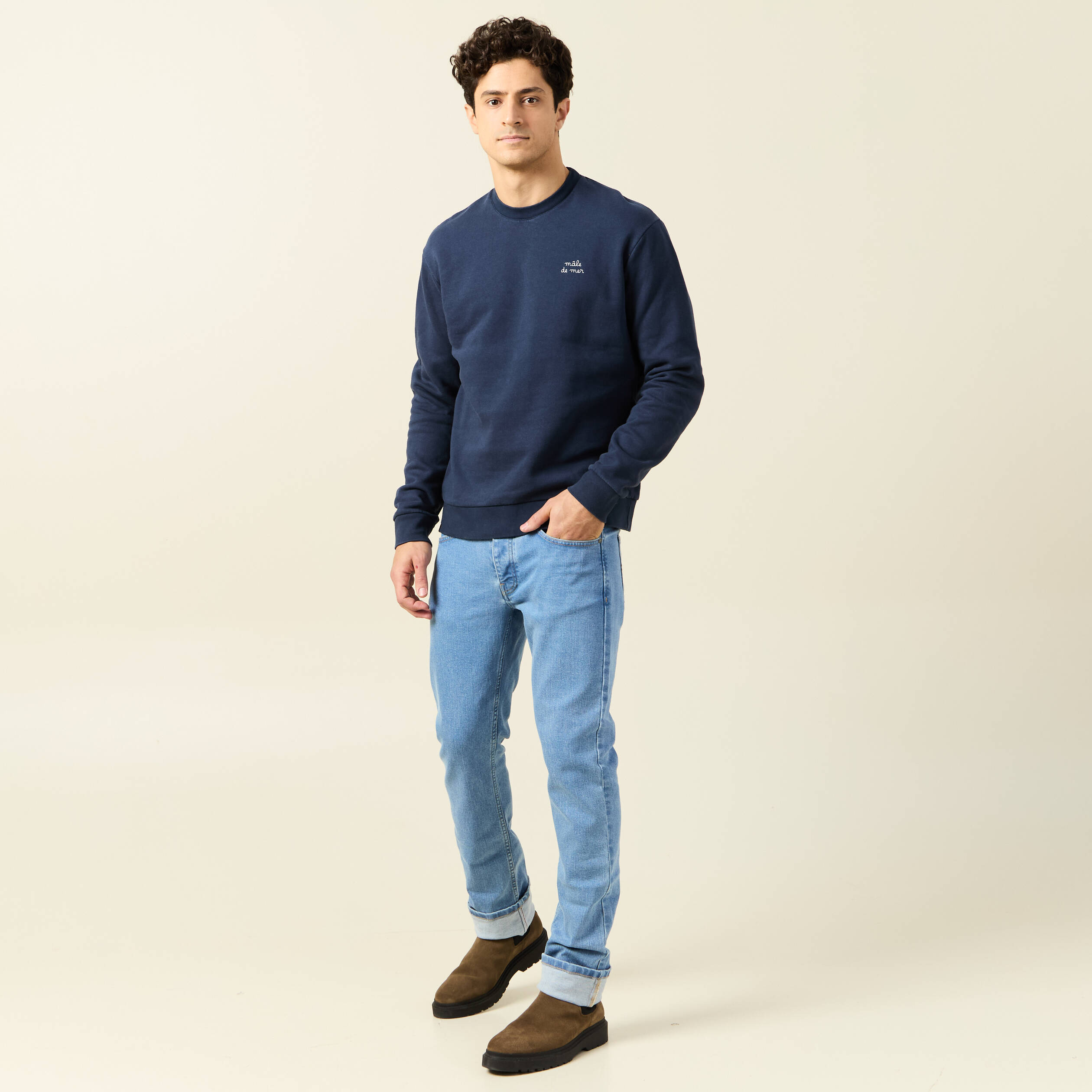 Sweat manches longues bleu marine homme