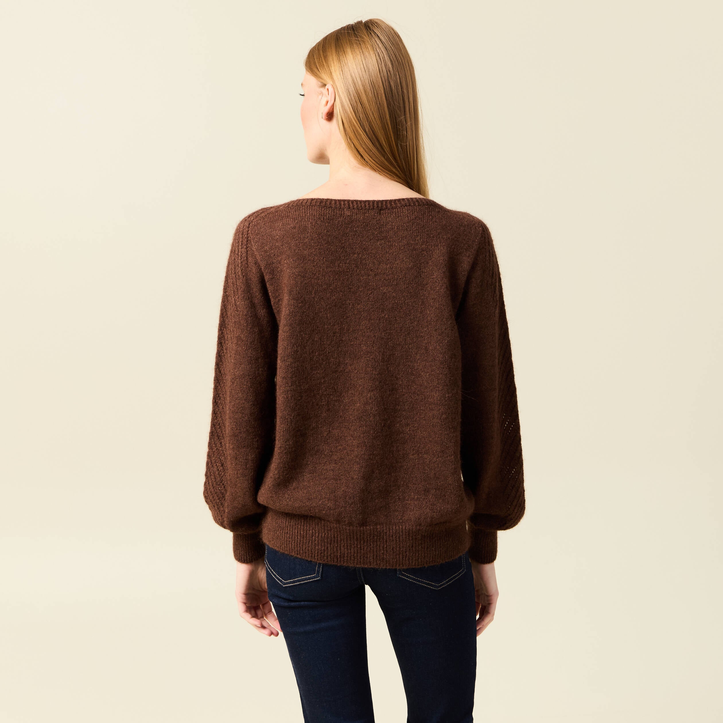 Pull manches longues fabriqu&eacute; en France marron fonc&eacute; femme