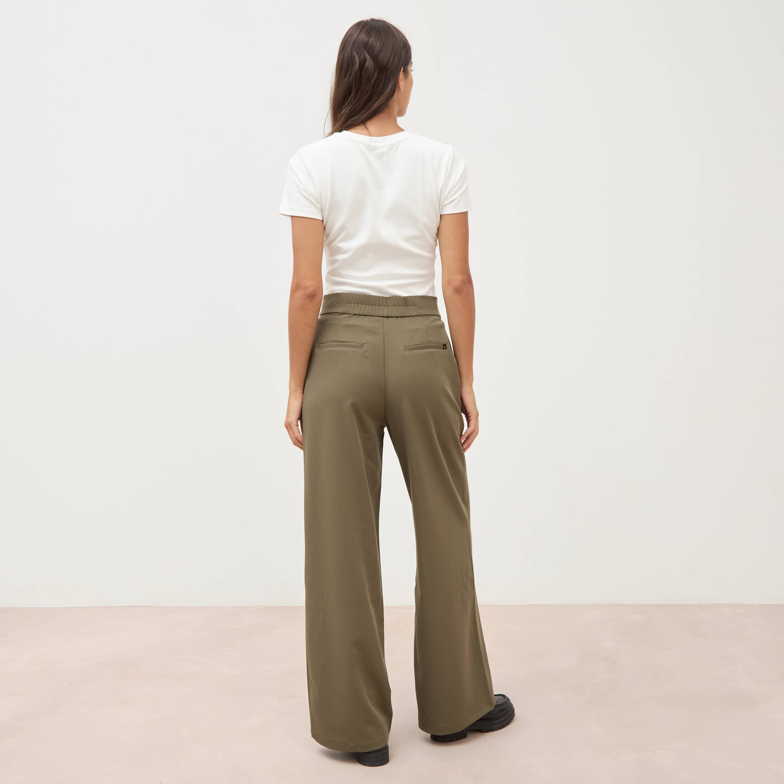 Pantalon large taille haute fluide camel femme
