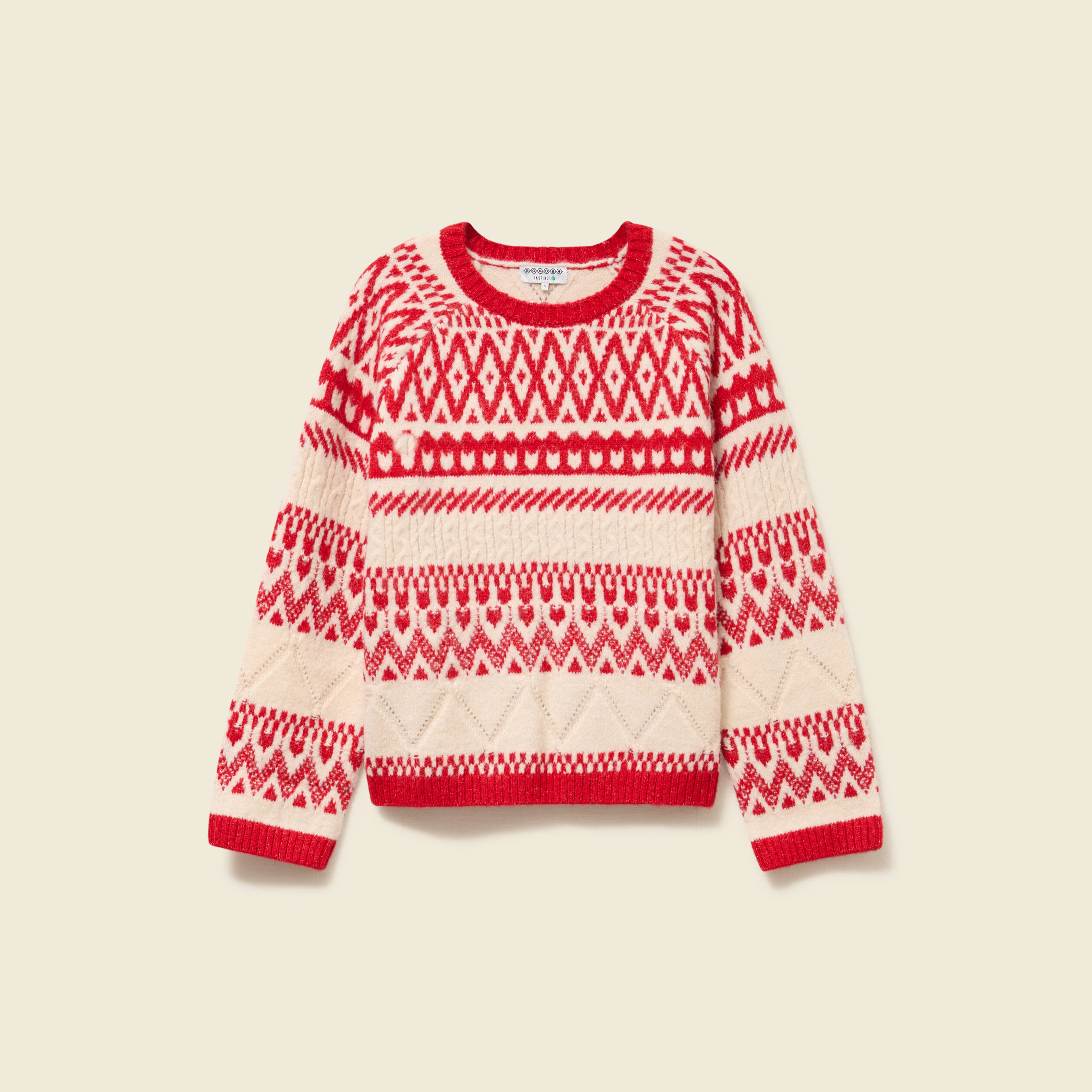Pull manches longues col rond rouge femme