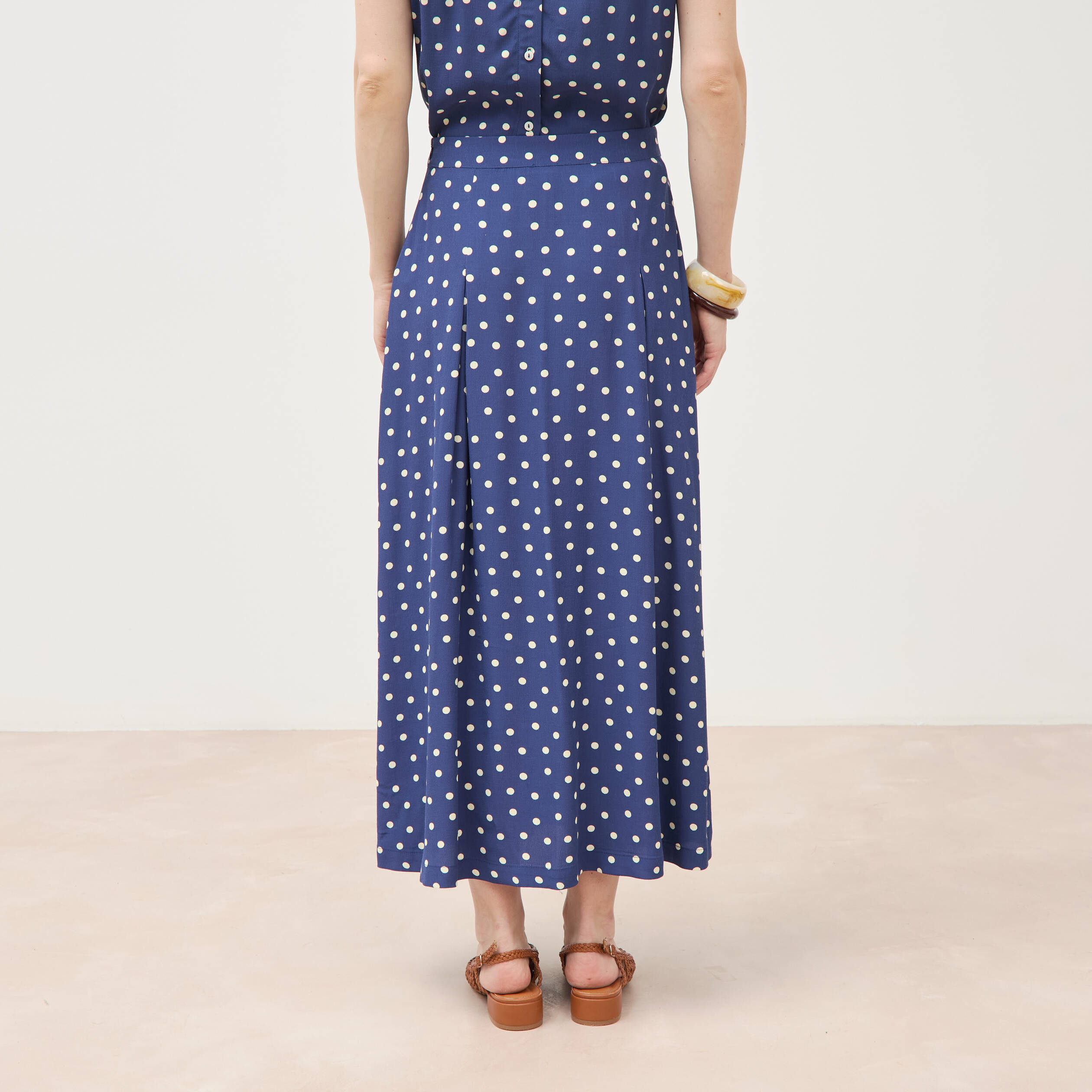 Jupe longue &eacute;vas&eacute;e bleu marine femme