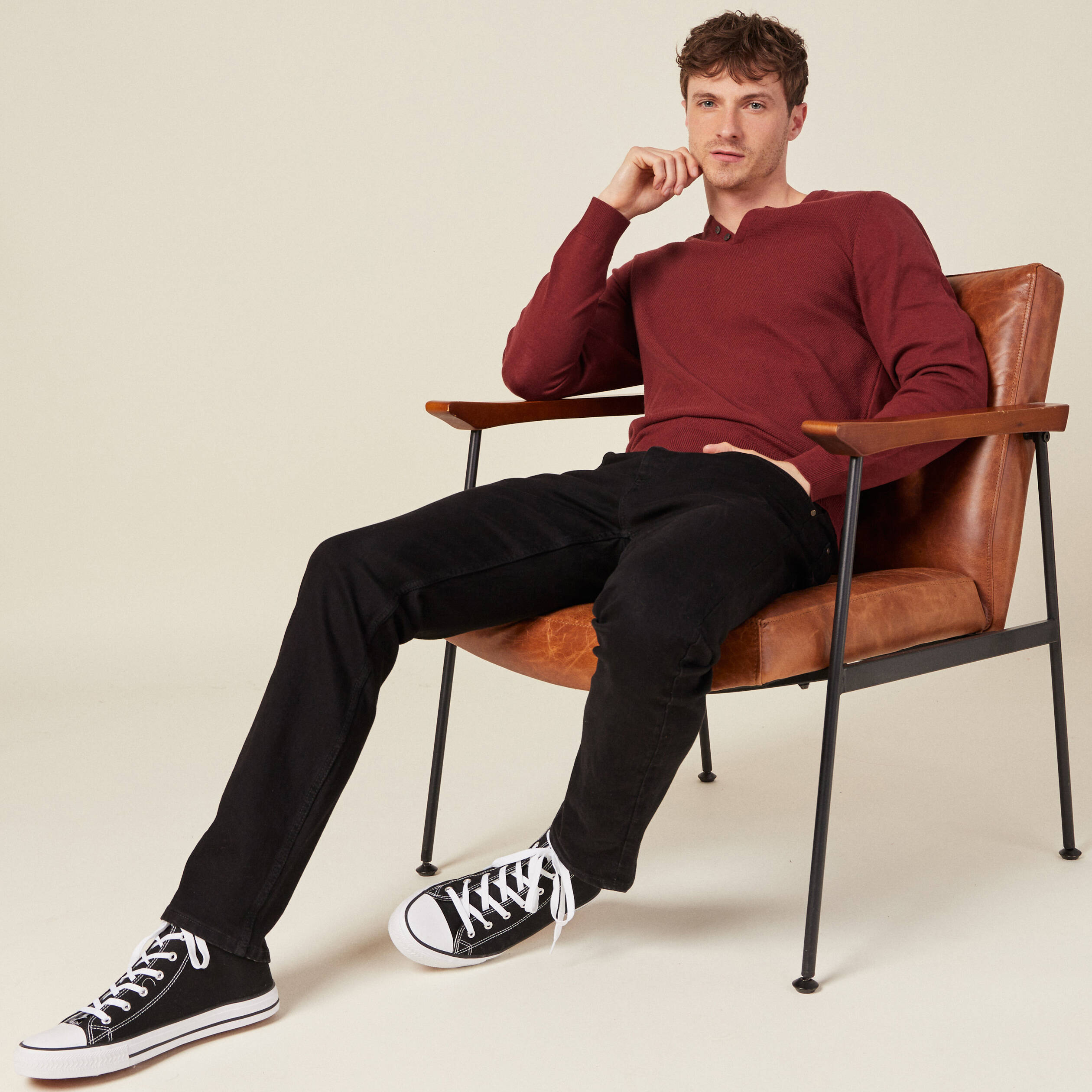 Pull manches longues bordeaux homme