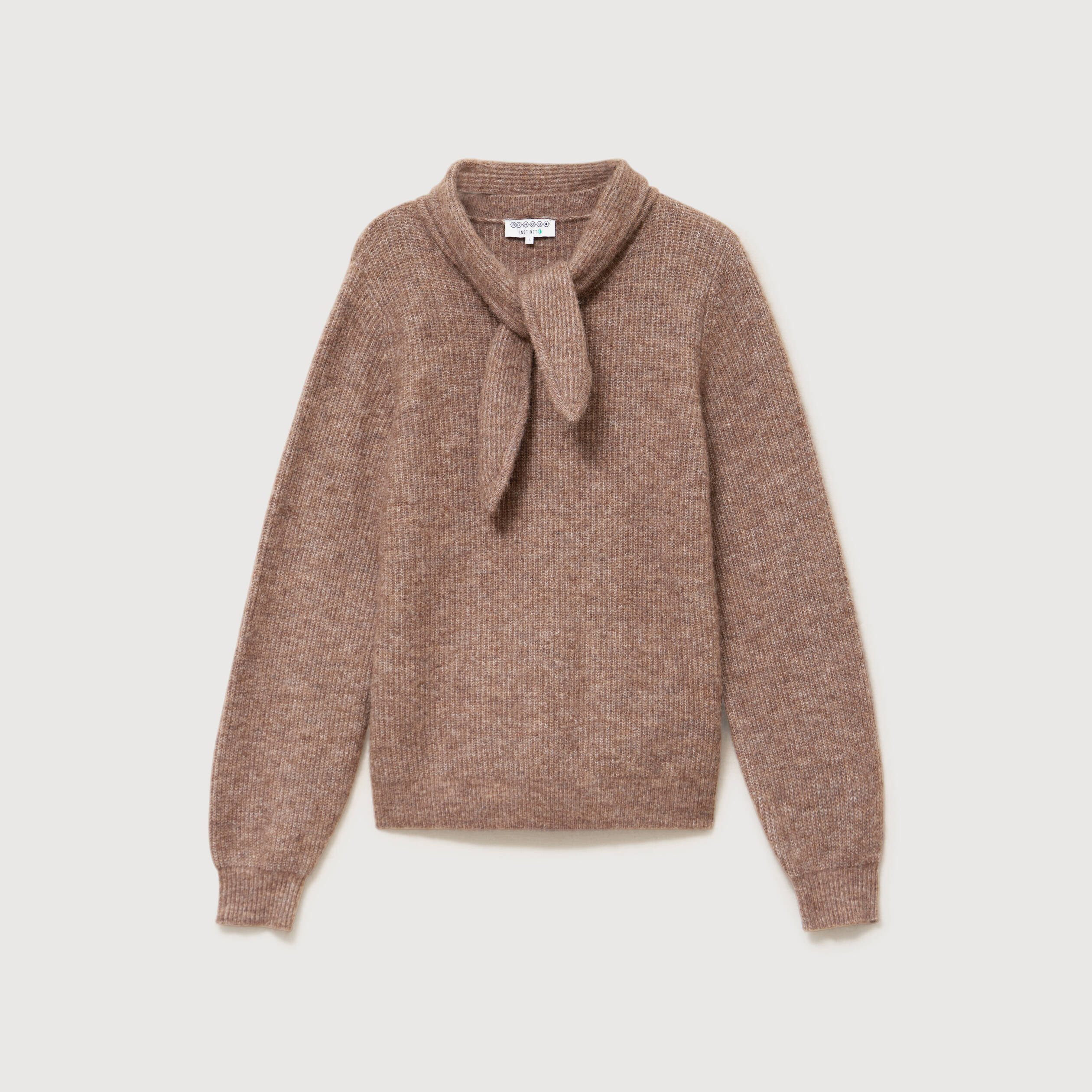 Pull droit col montant manches longues marron femme