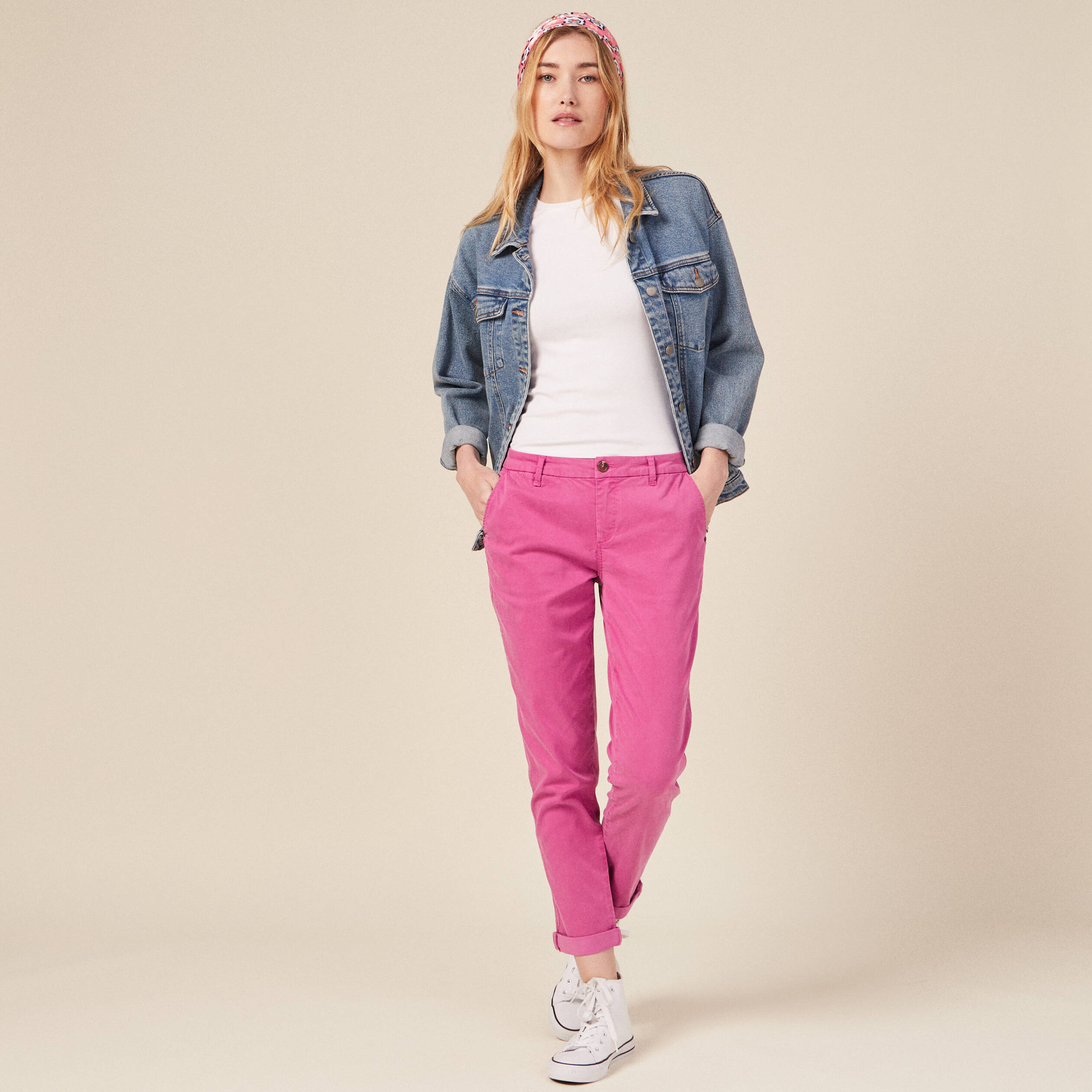 Pantalon chino Instinct rose framboise femme