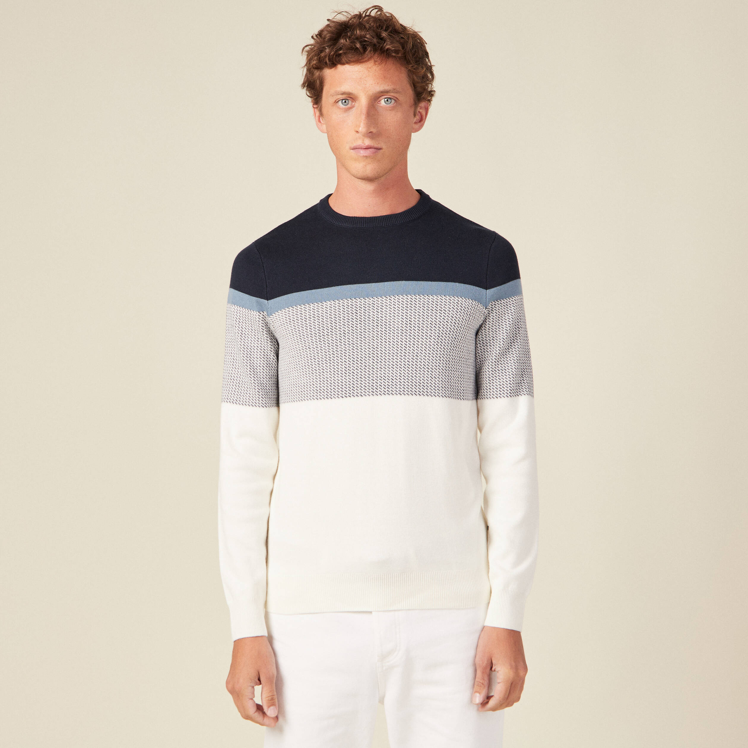 Pull manches longues ecru homme