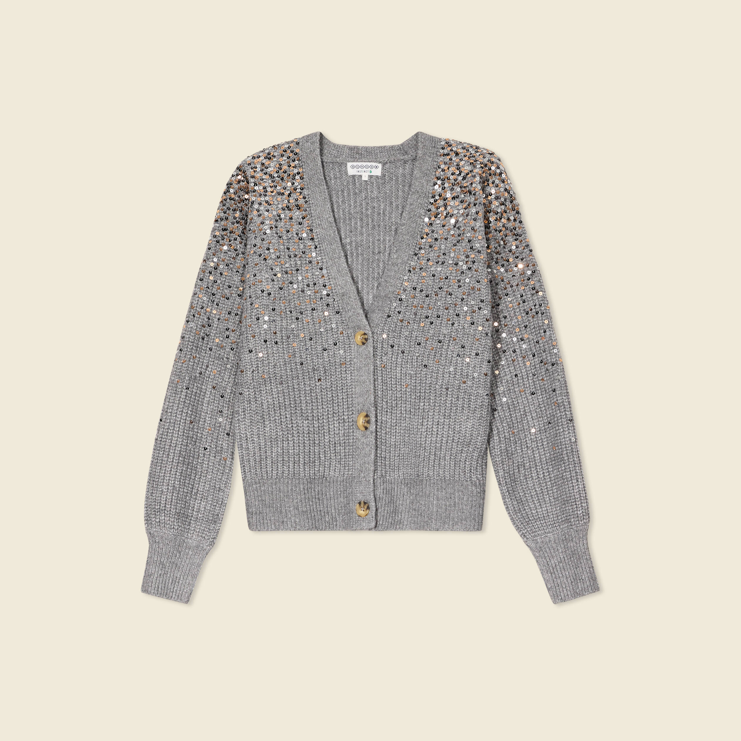 gilet boutonne a sequins gris femme Gilet boutonné à sequins gris femme