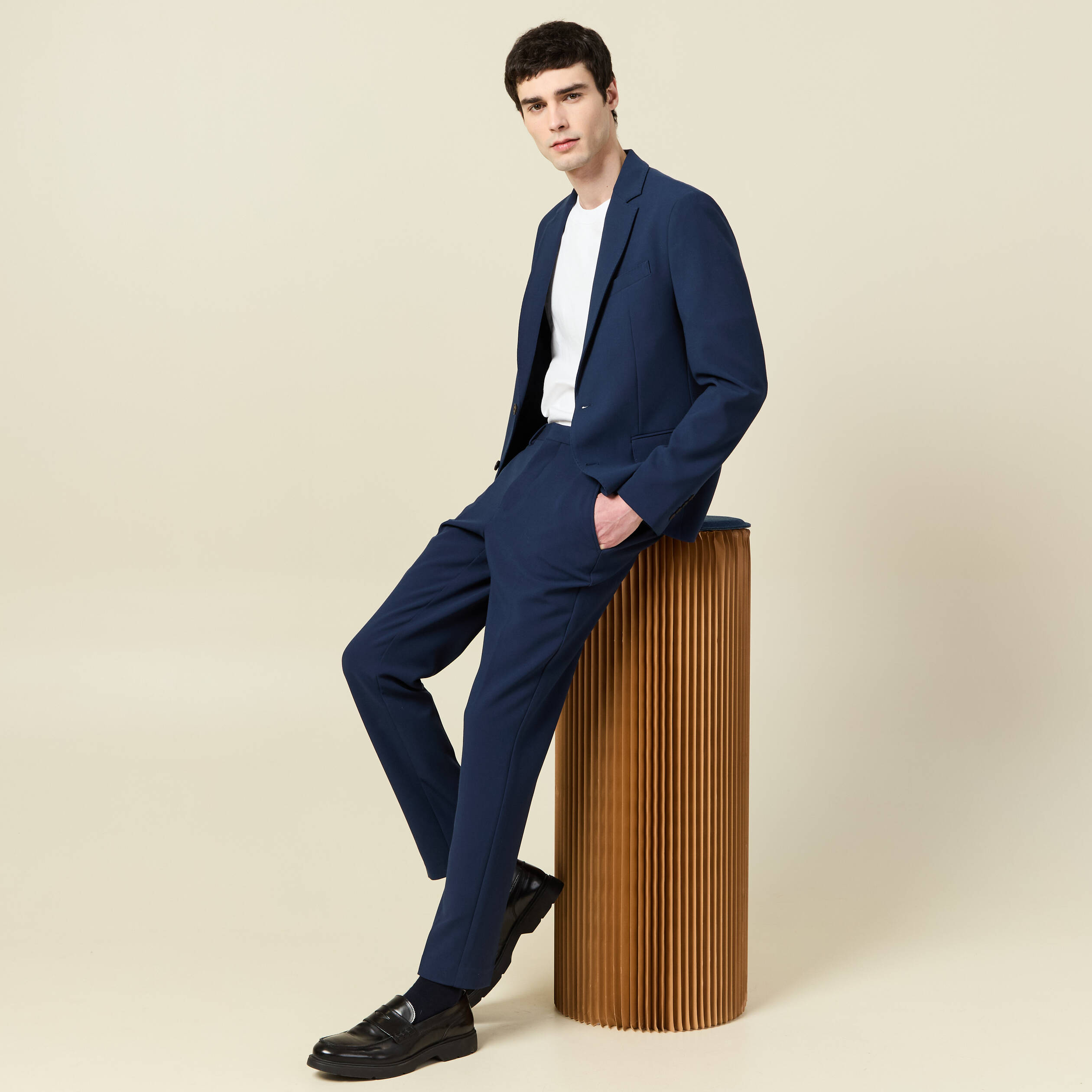 Pantalon slim cigarette bleu marine homme