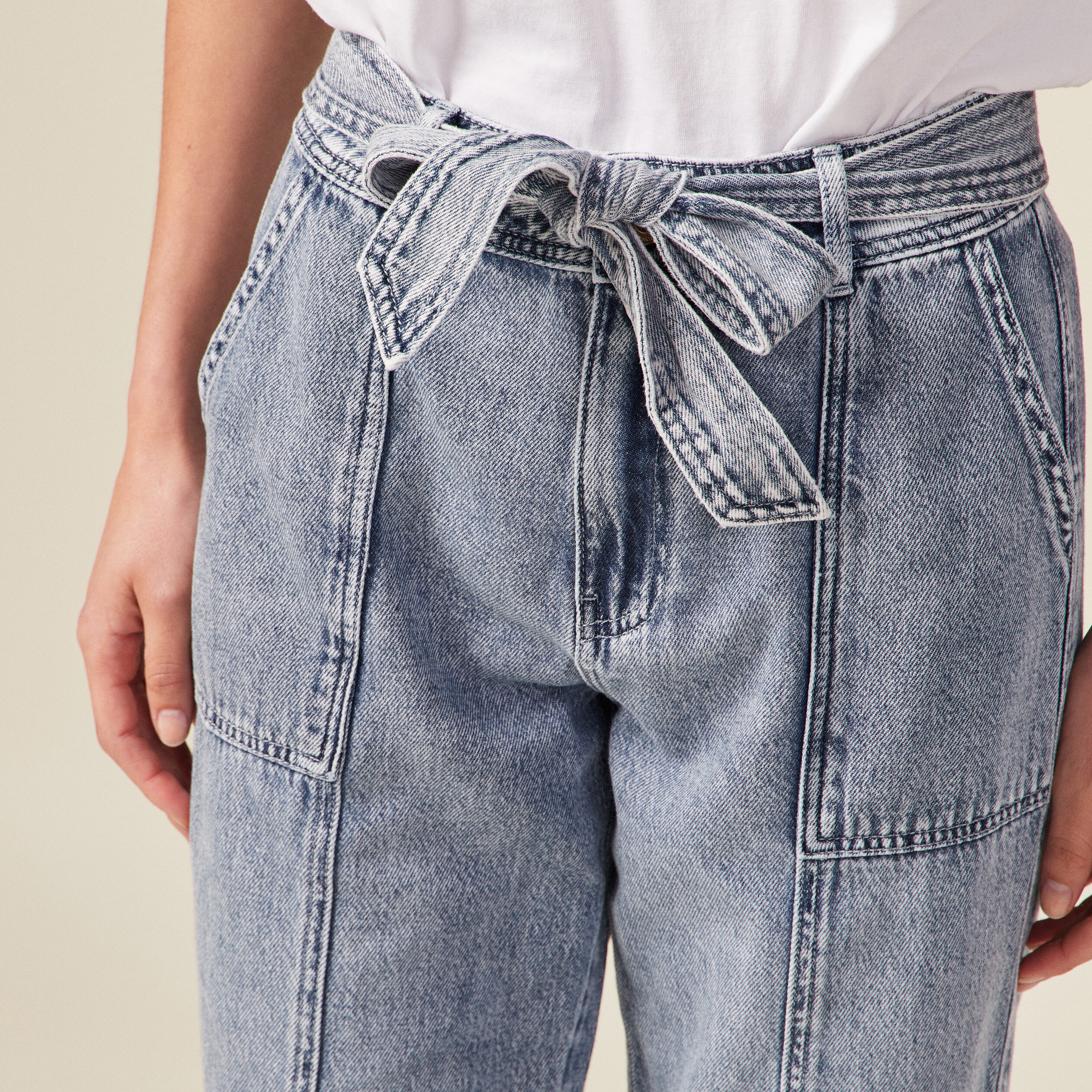 Jeans paperbag ceinturé denim snow bleu femme