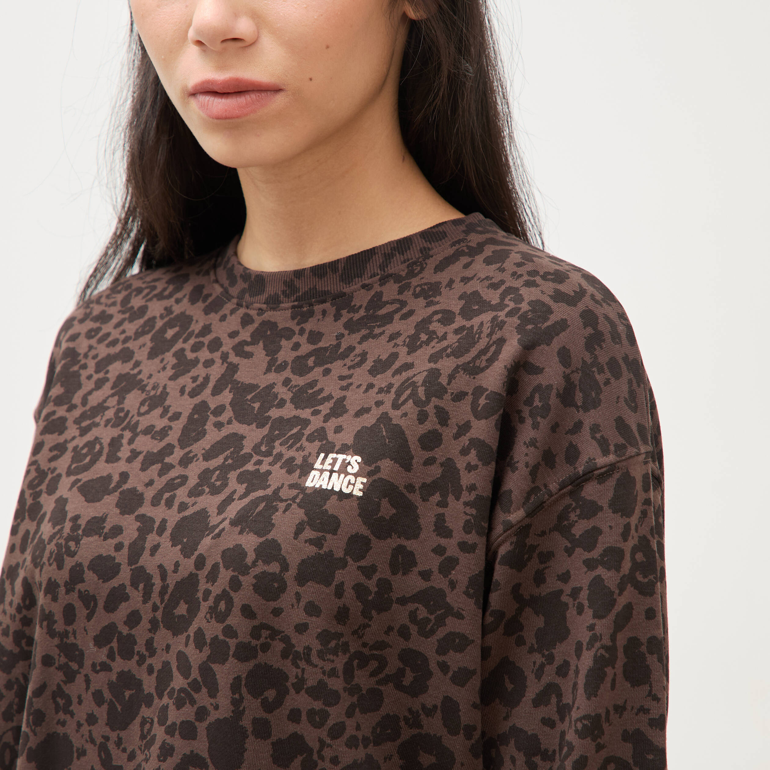 Sweat col rond manches longues marron chocolat femme