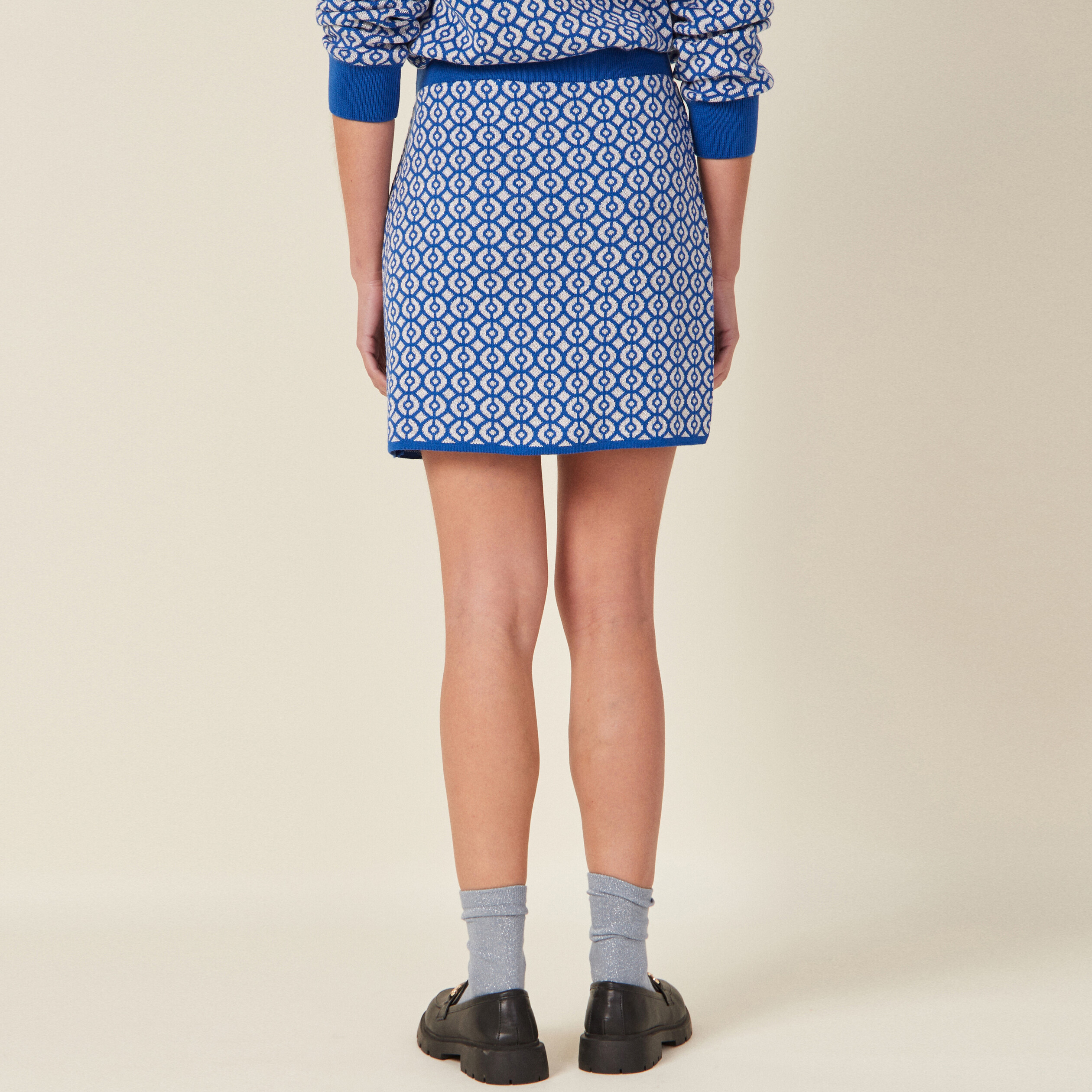 jupe droite tricotee bleu femme Jupe droite tricotée bleu femme