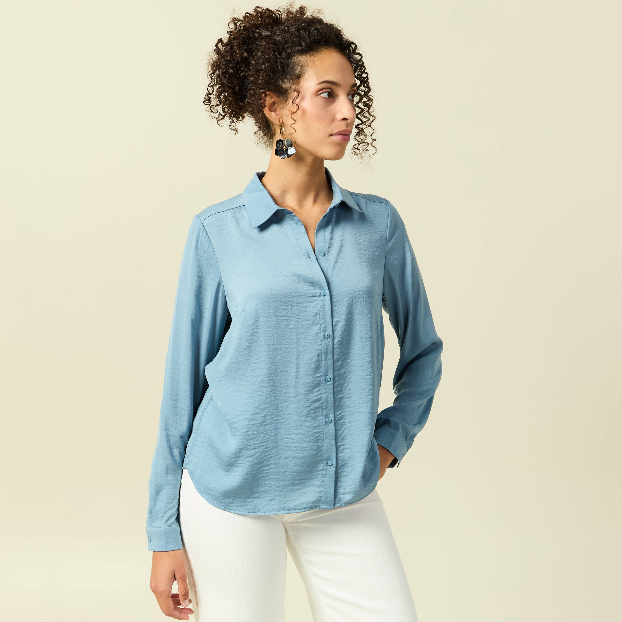 Chemise manches longues gris femme