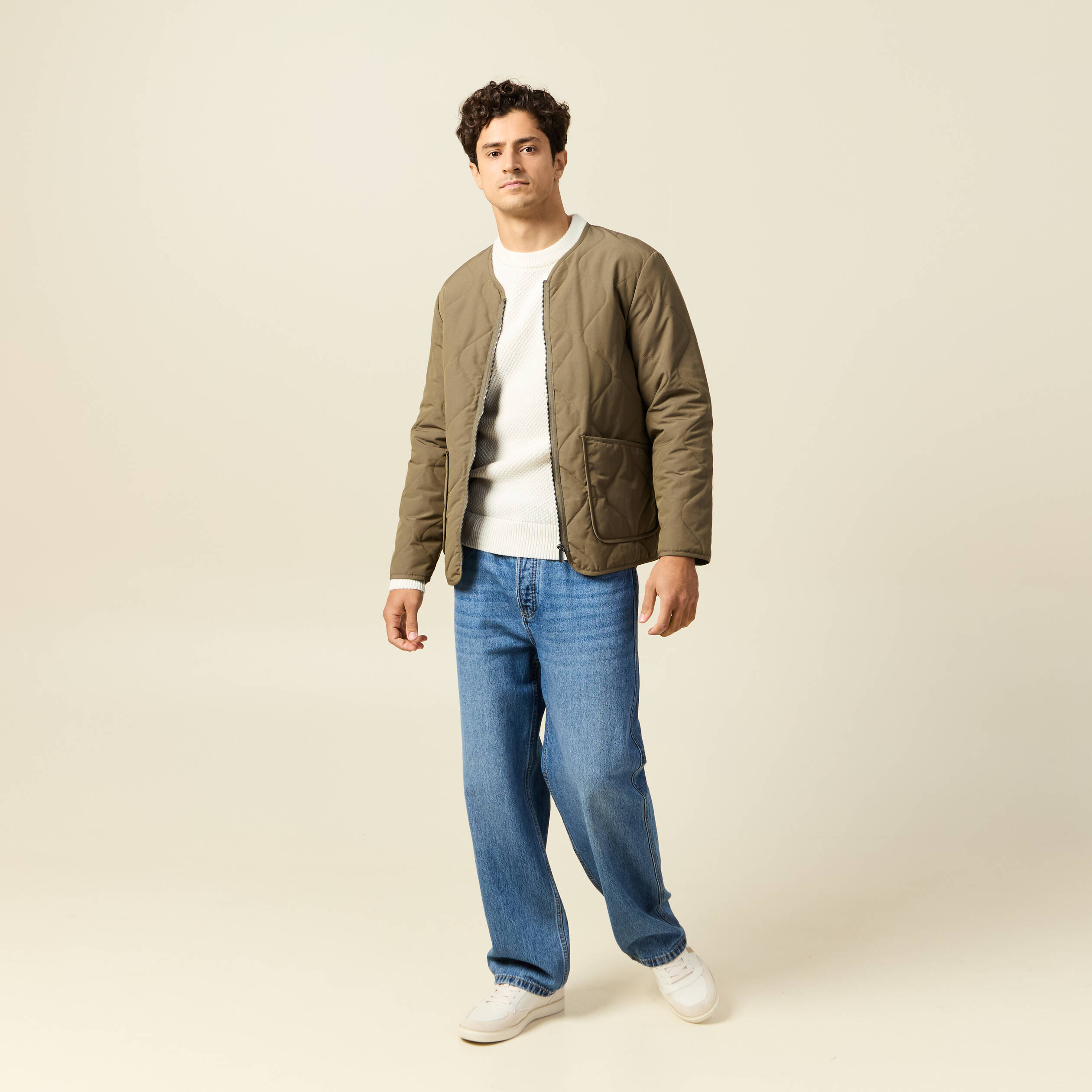 Pull col rond ecru homme