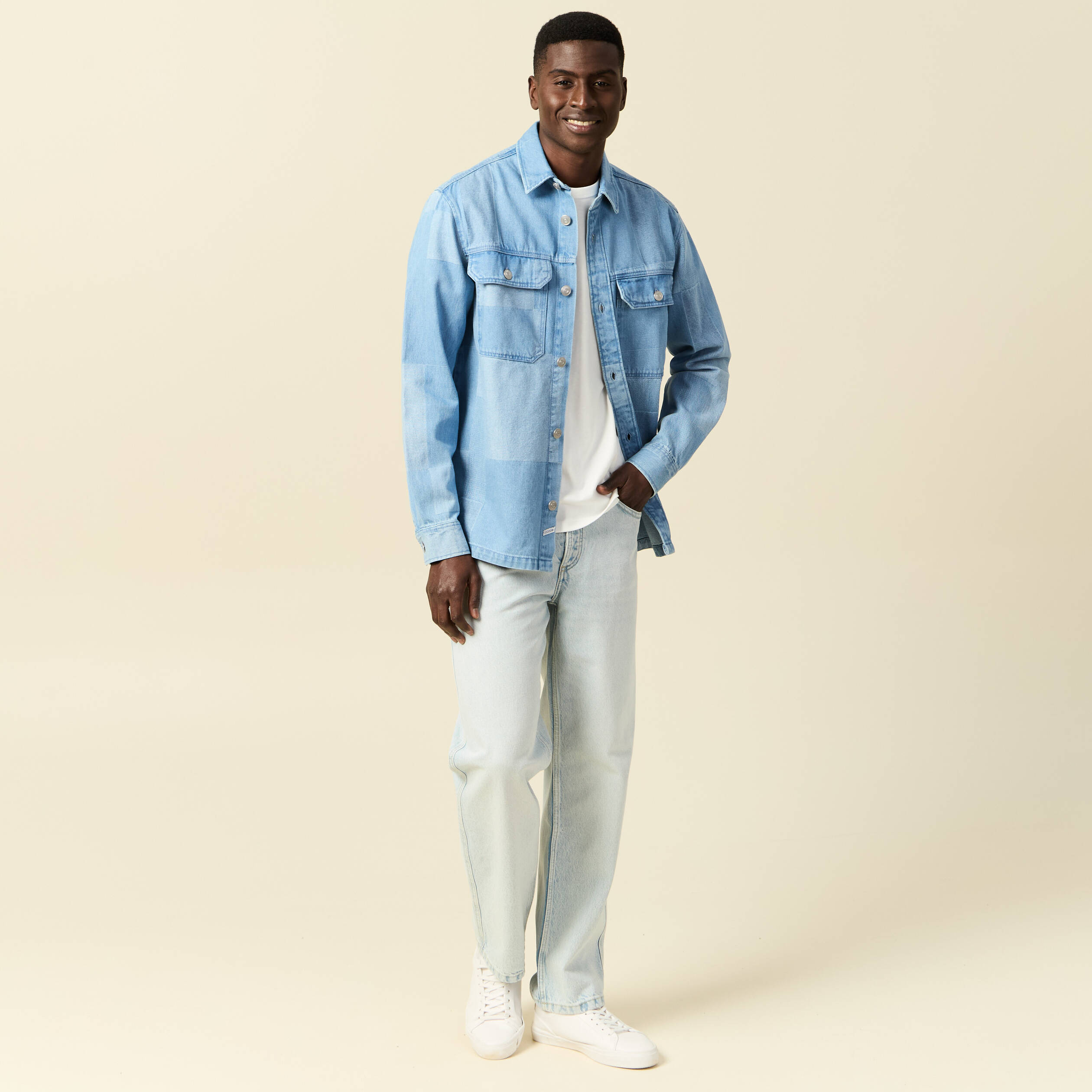 Jeans large 5 poches denim snow bleach homme