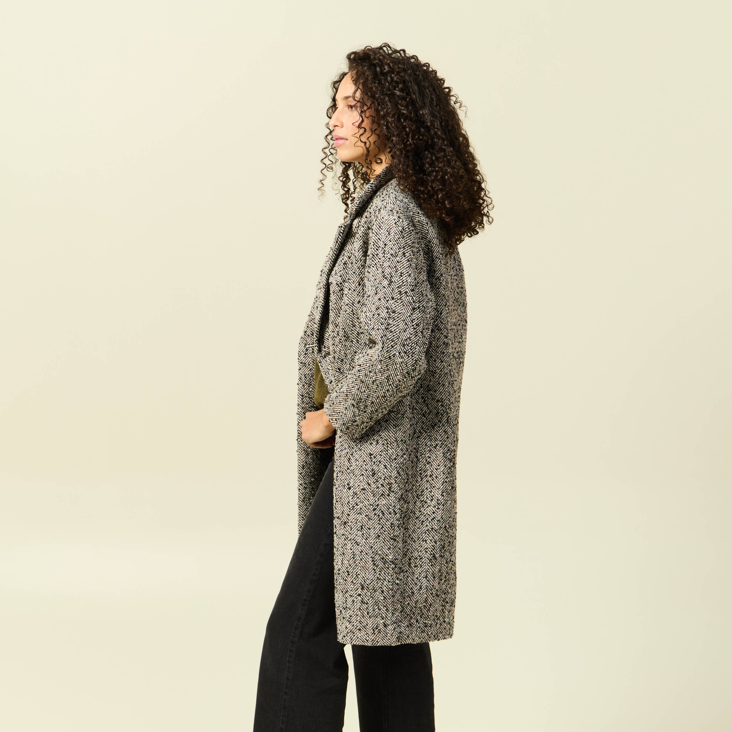 Manteau oversize col montant gris fonc&eacute; femme