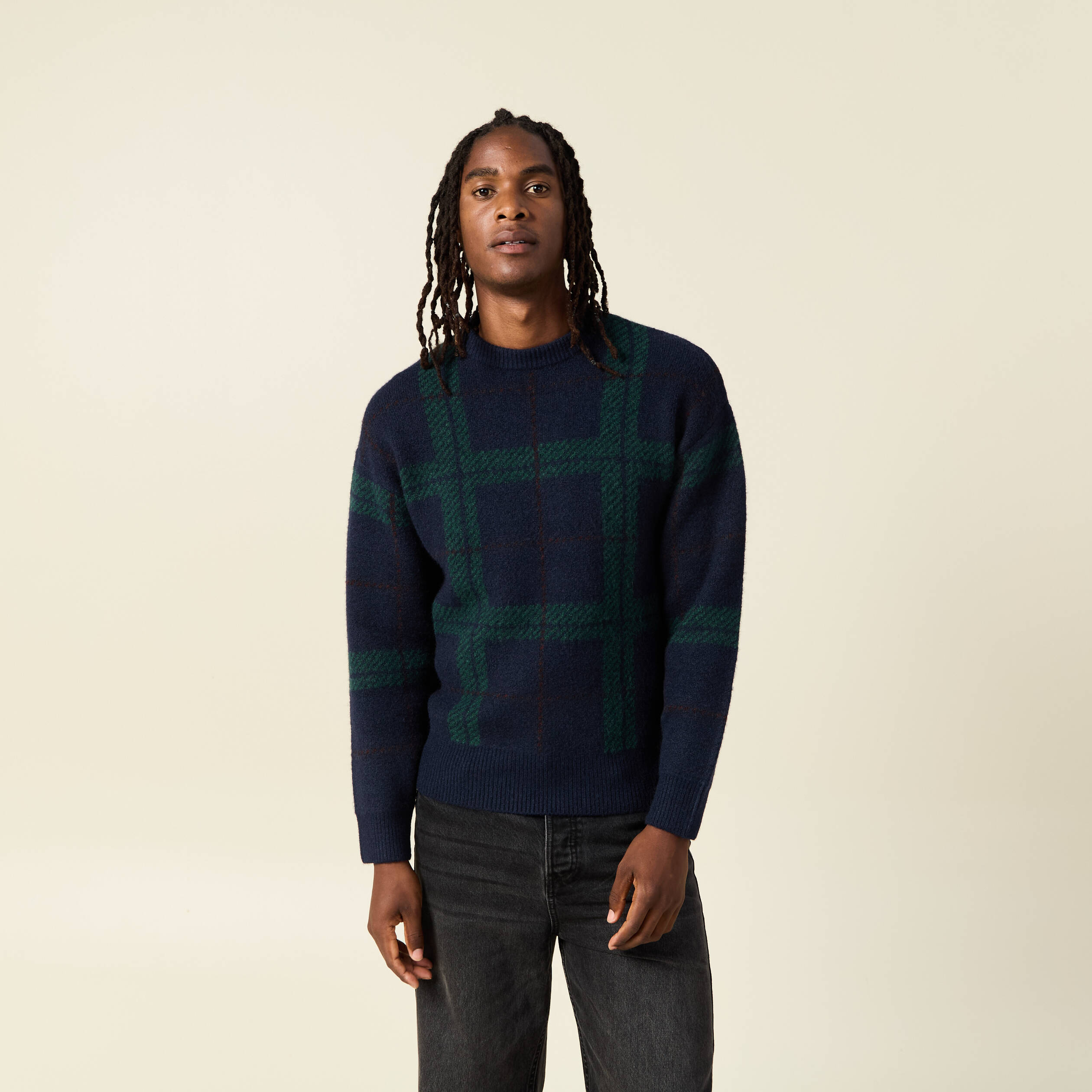 Pull manches longues bleu marine homme