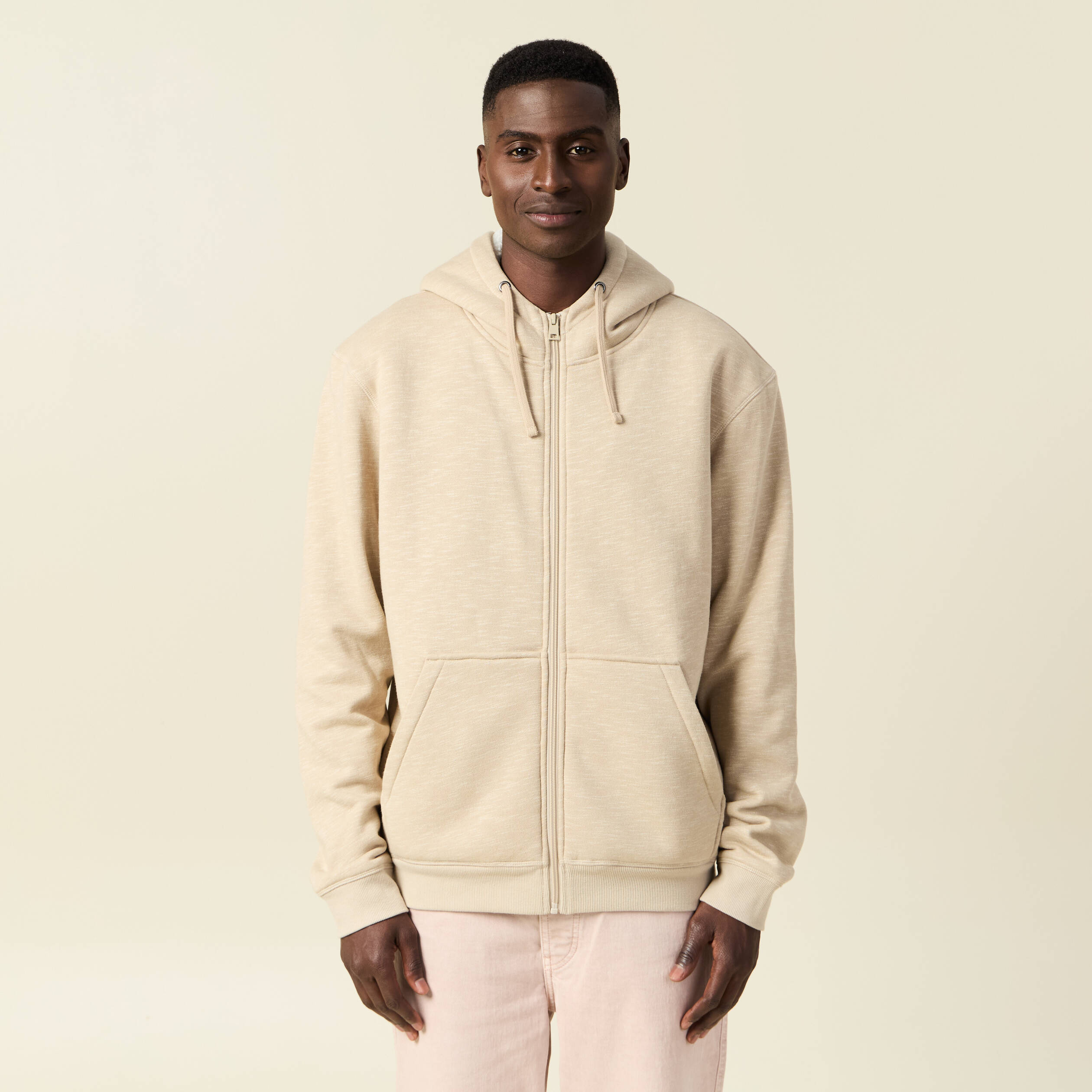 Sweat manches longues zippé beige homme