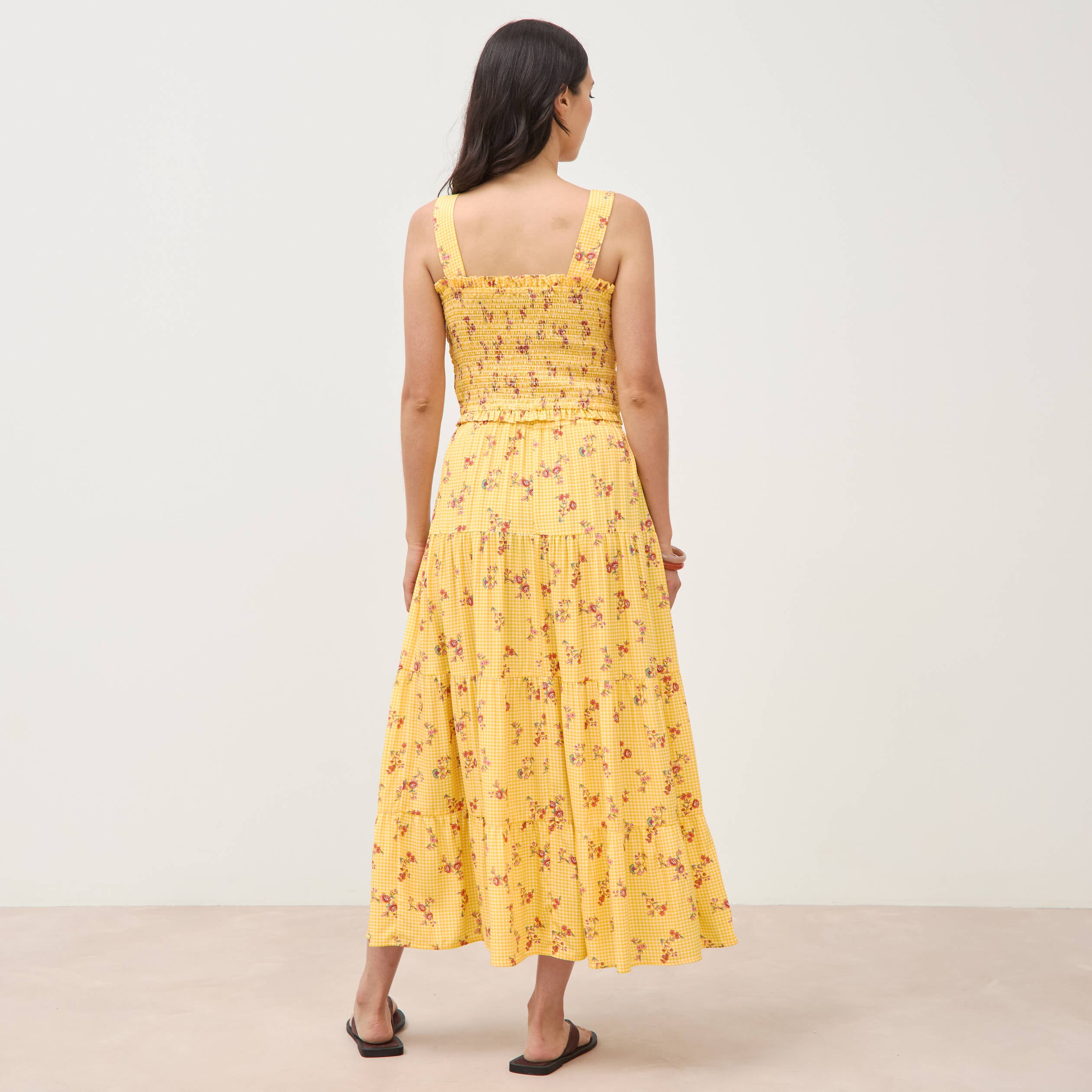 Jupe longue &eacute;vas&eacute;e fluide jaune femme
