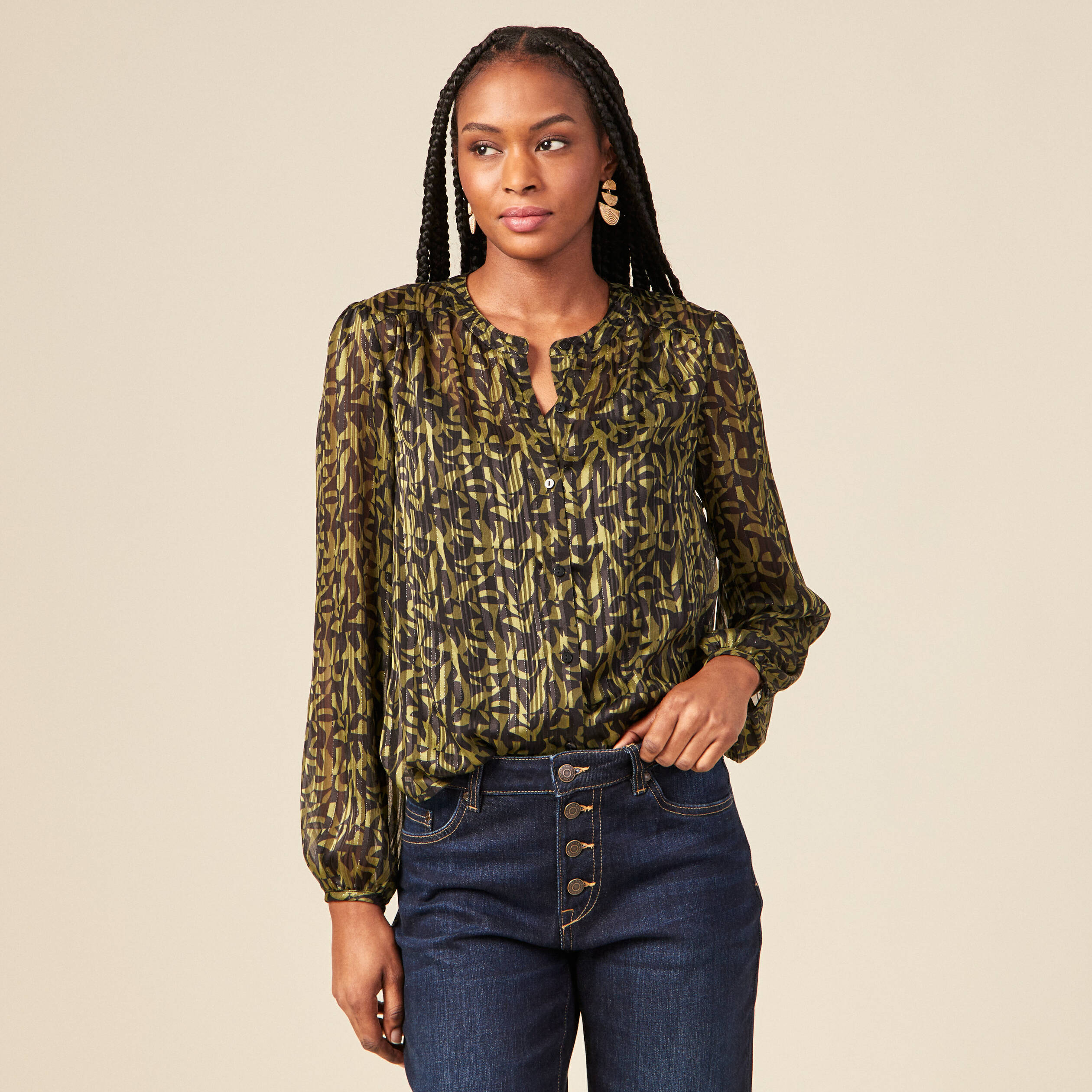 Chemise éco-responsable vert kaki femme