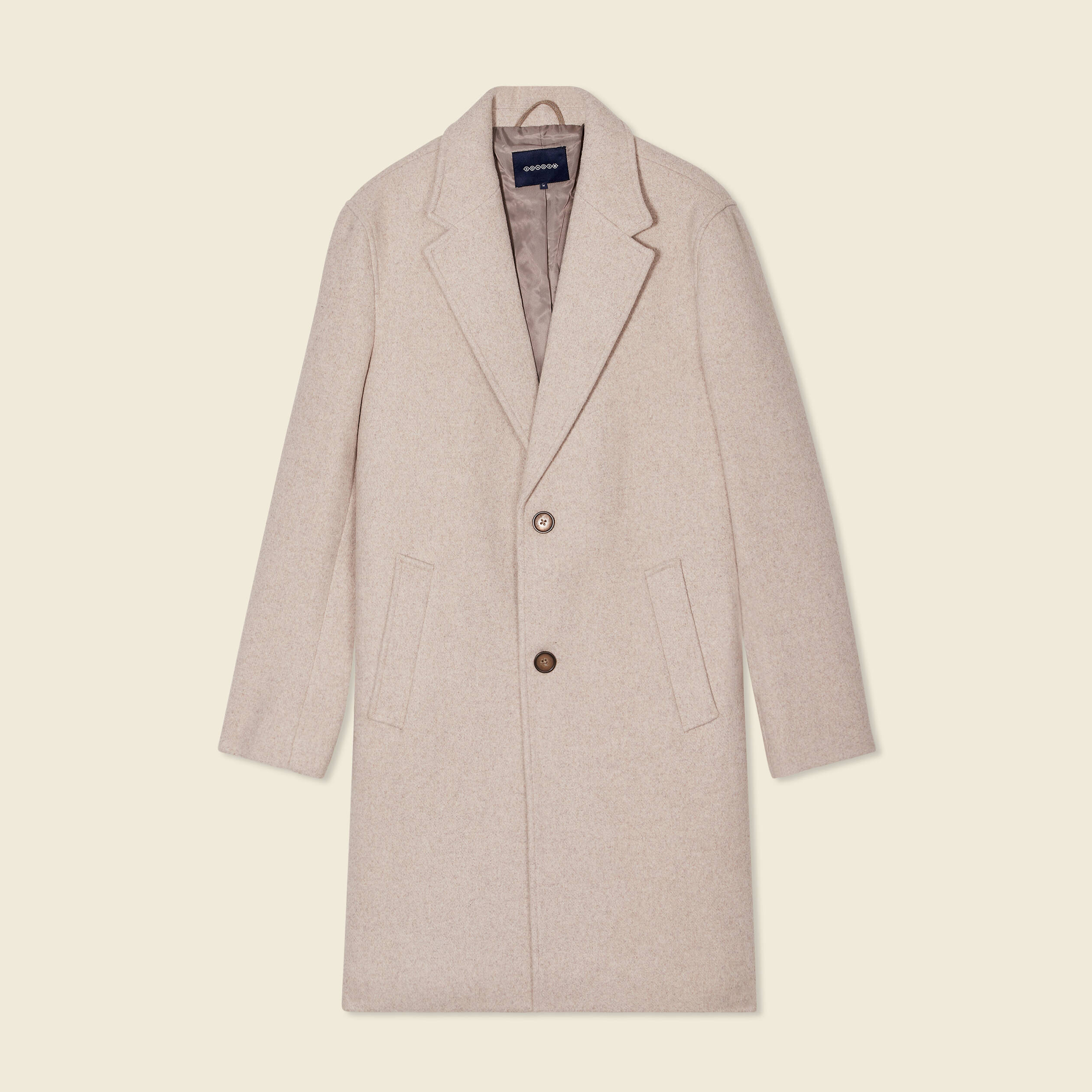 Manteau long boutonn&eacute; beige homme