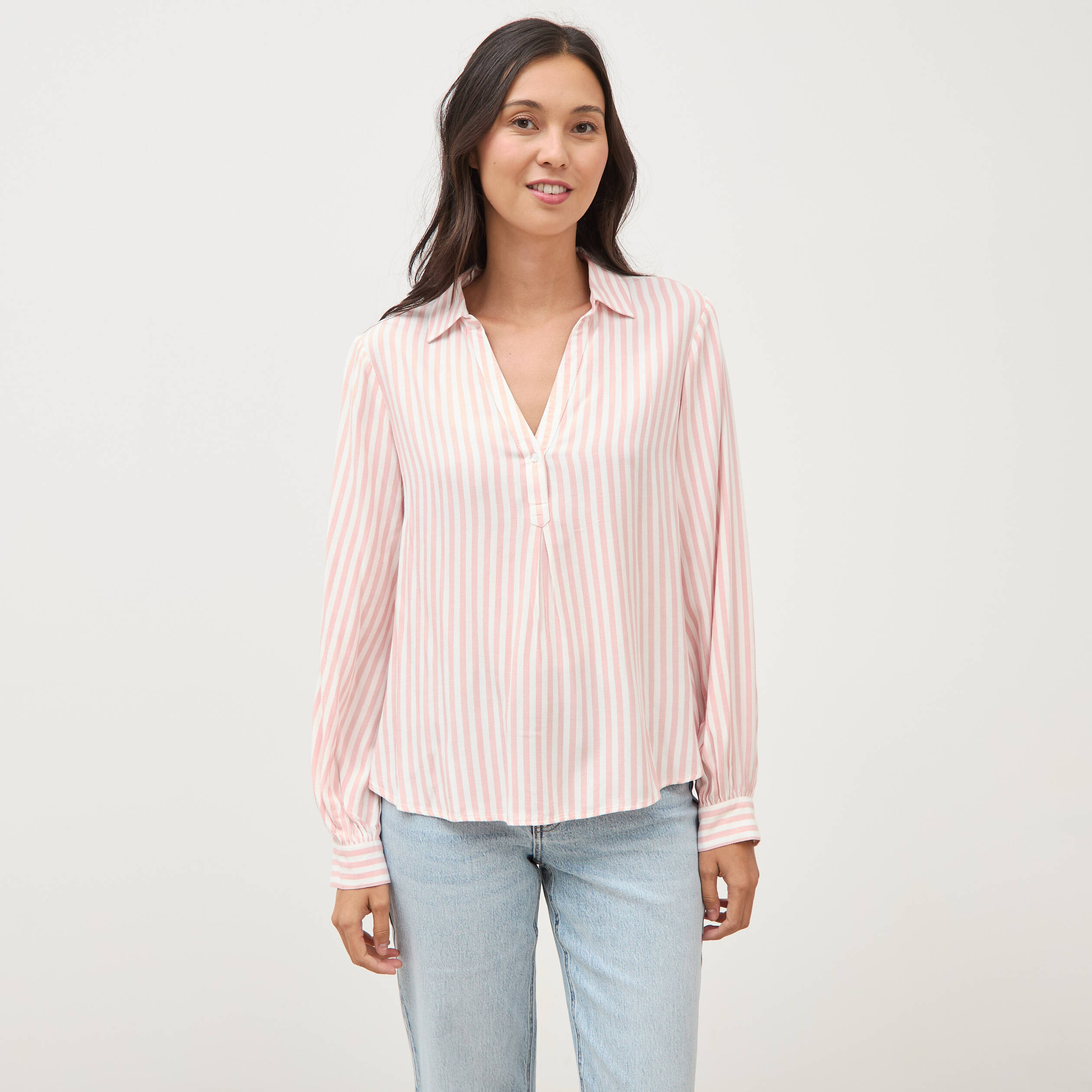 Blouse manches longues rose clair femme