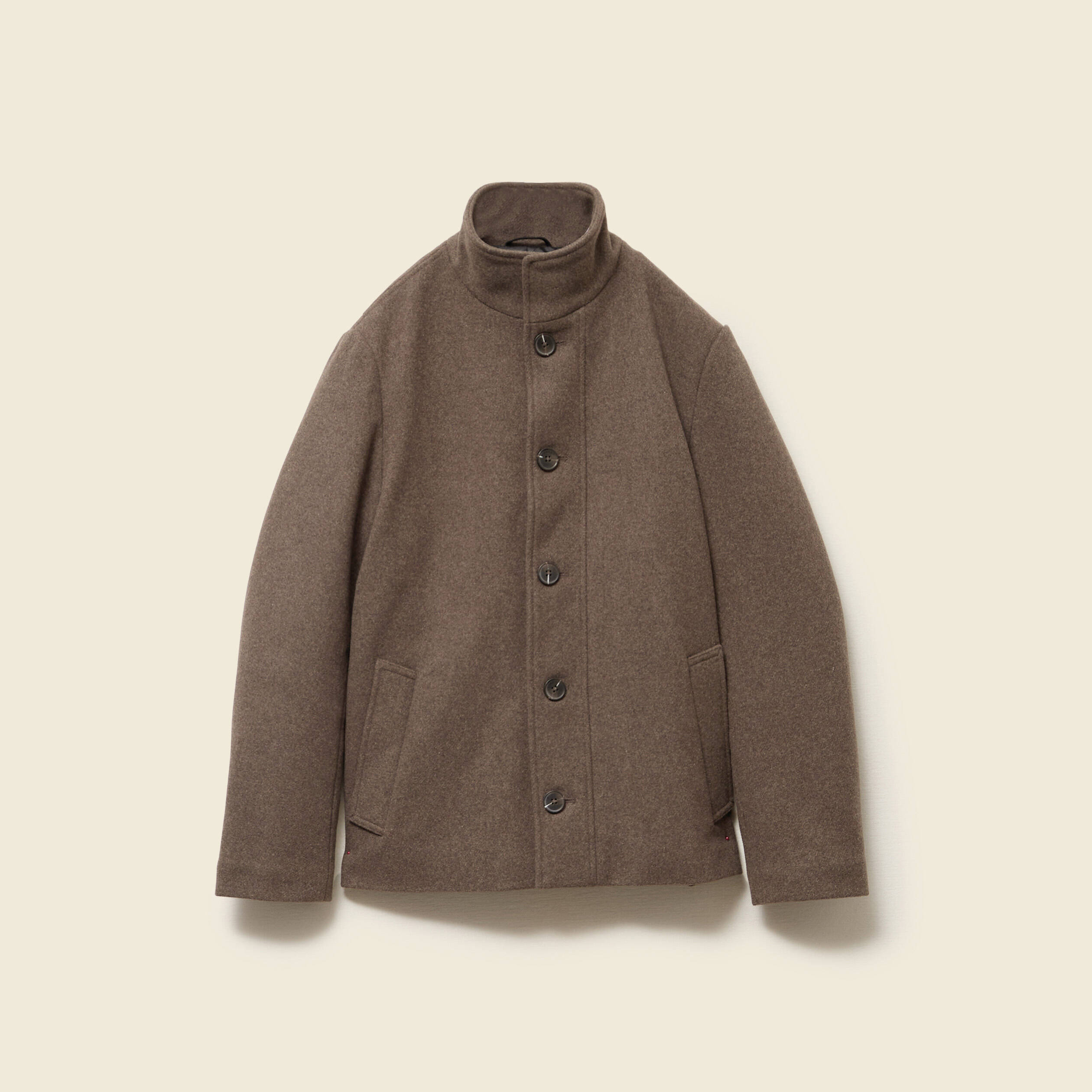 Manteau droit court col montant taupe homme