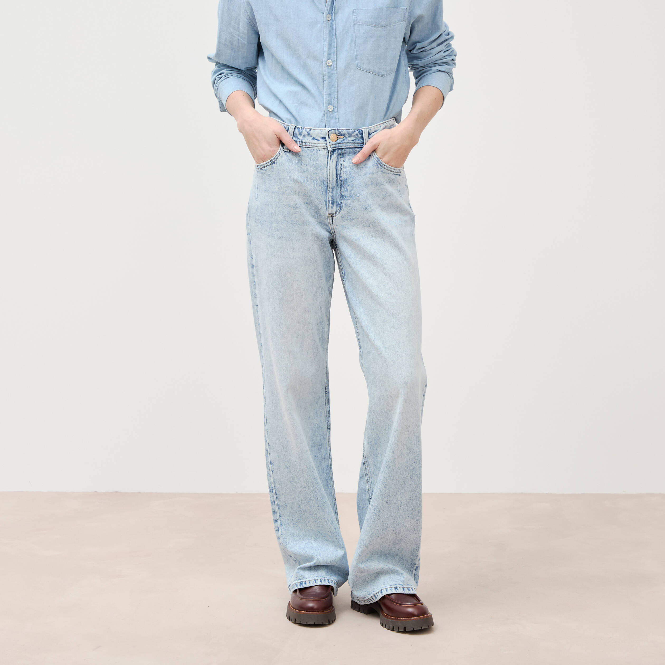 Jeans large taille standard denim snow bleu femme