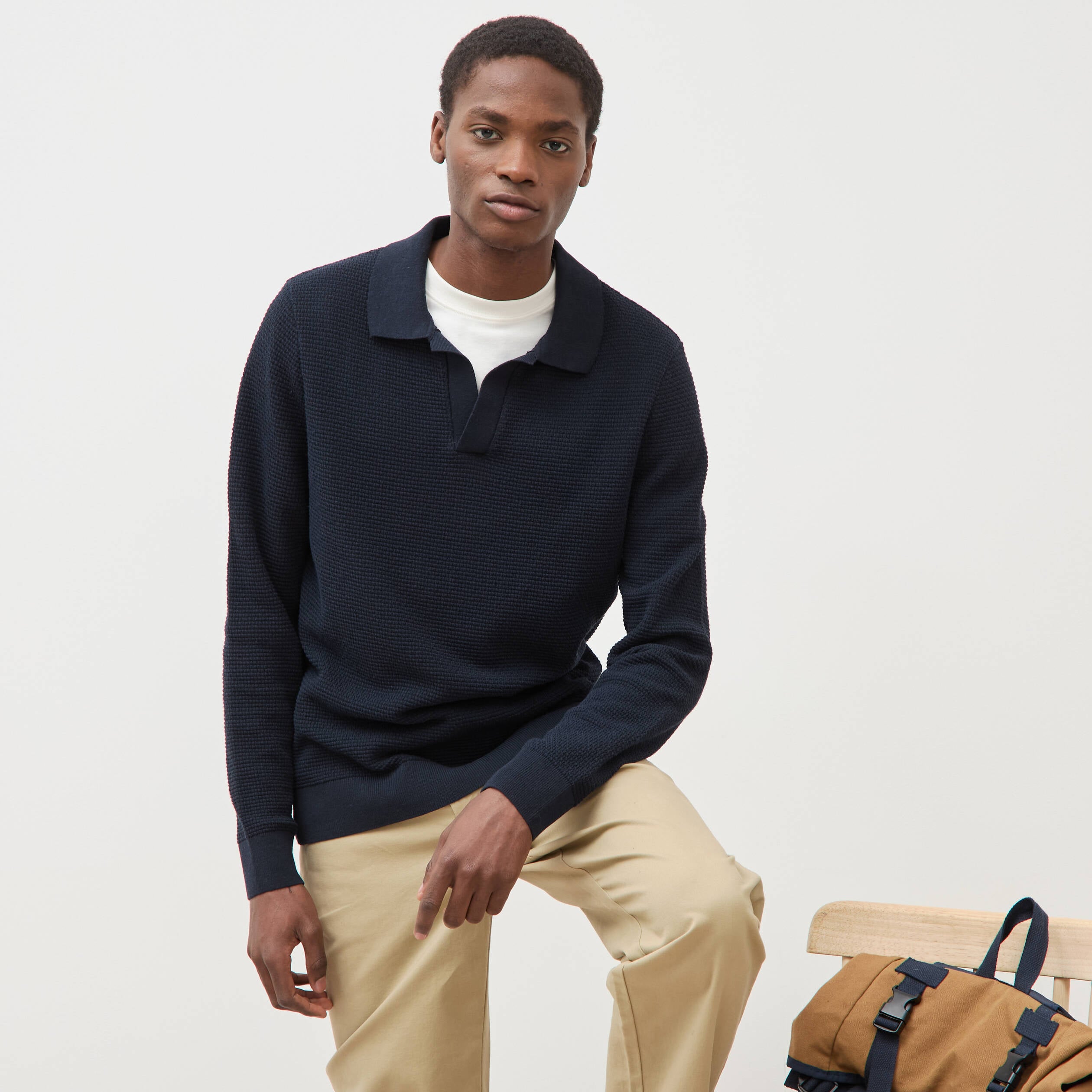 Pull manches longues bleu marine homme