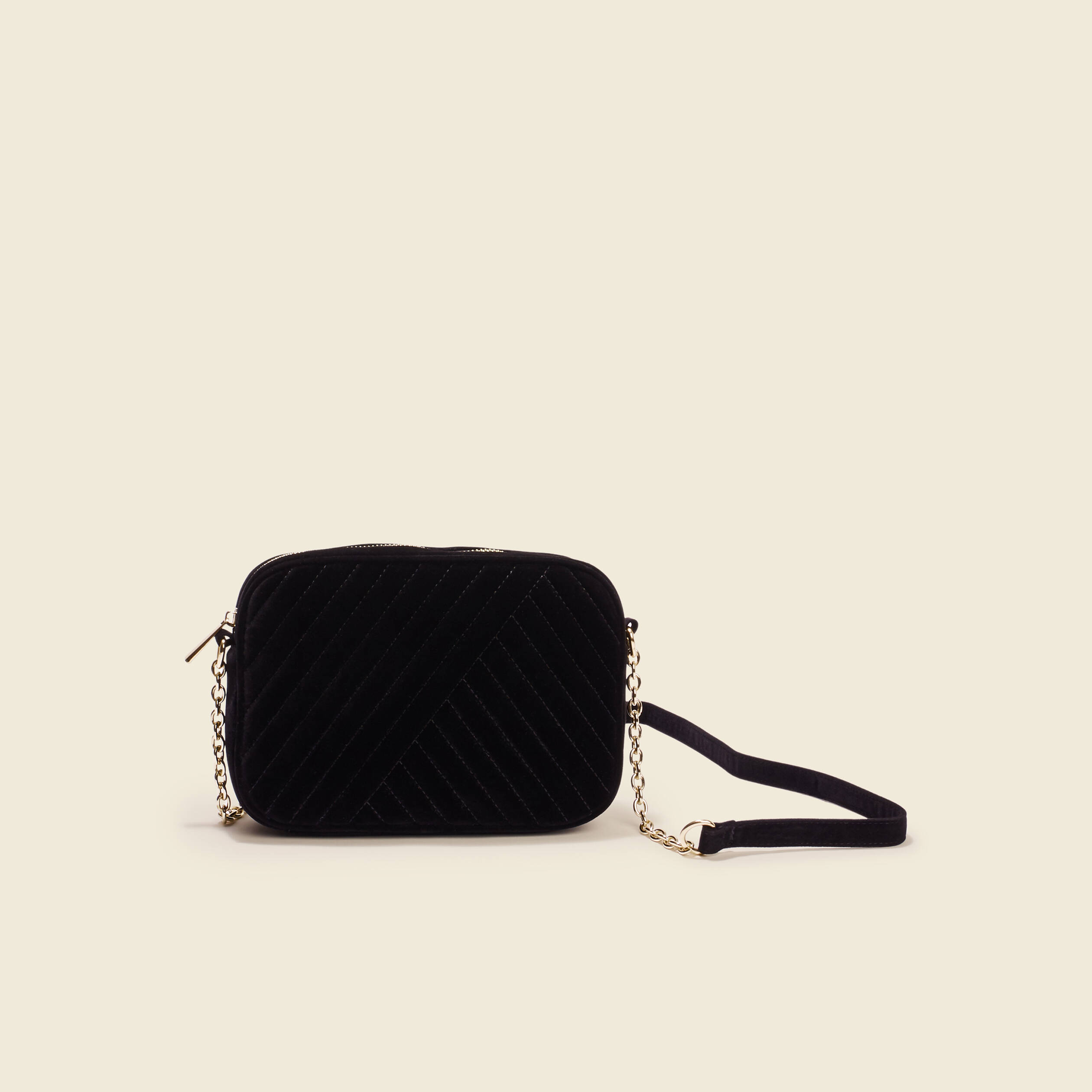 Sac velours en bandoulière noir femme