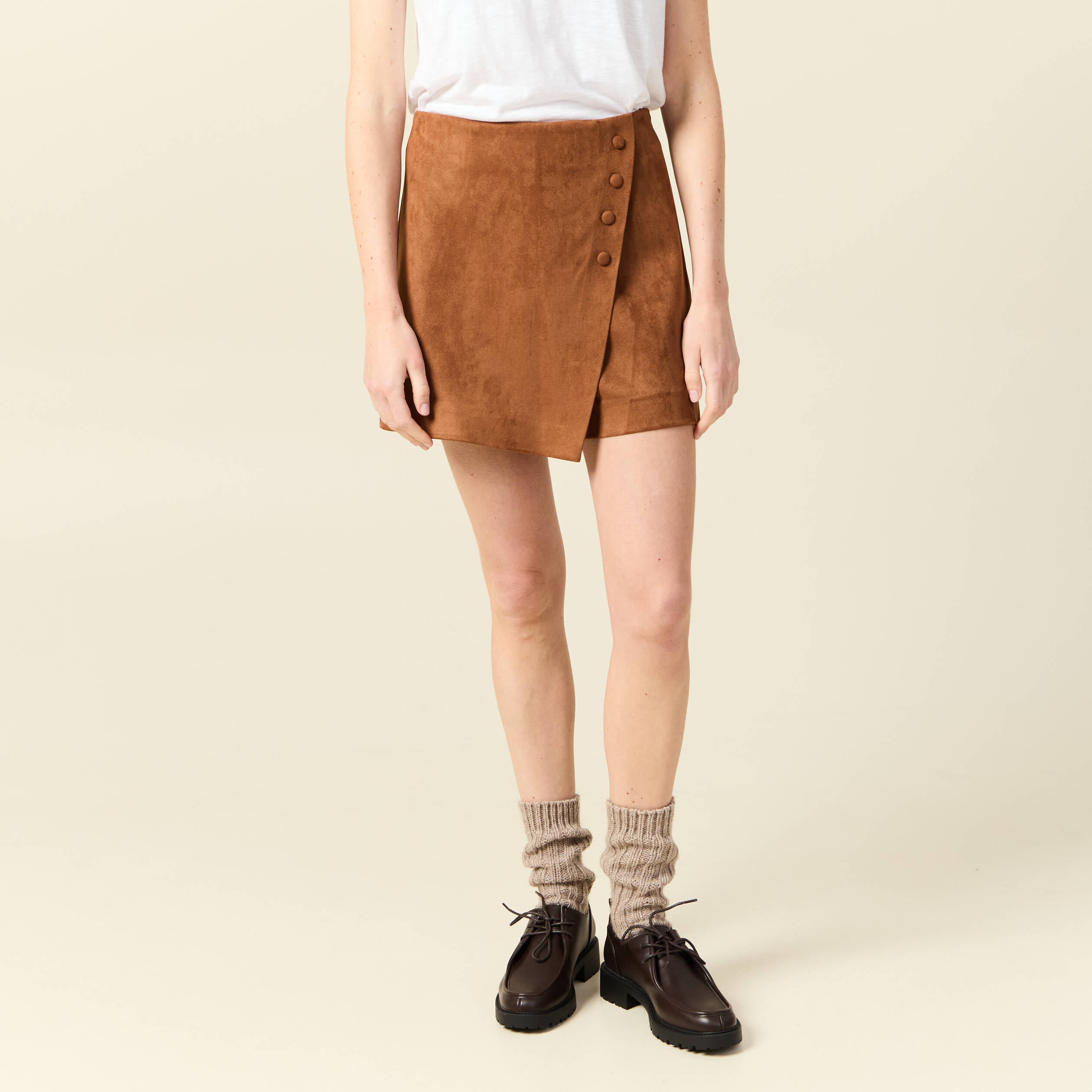 Jupe-short taille haute camel femme
