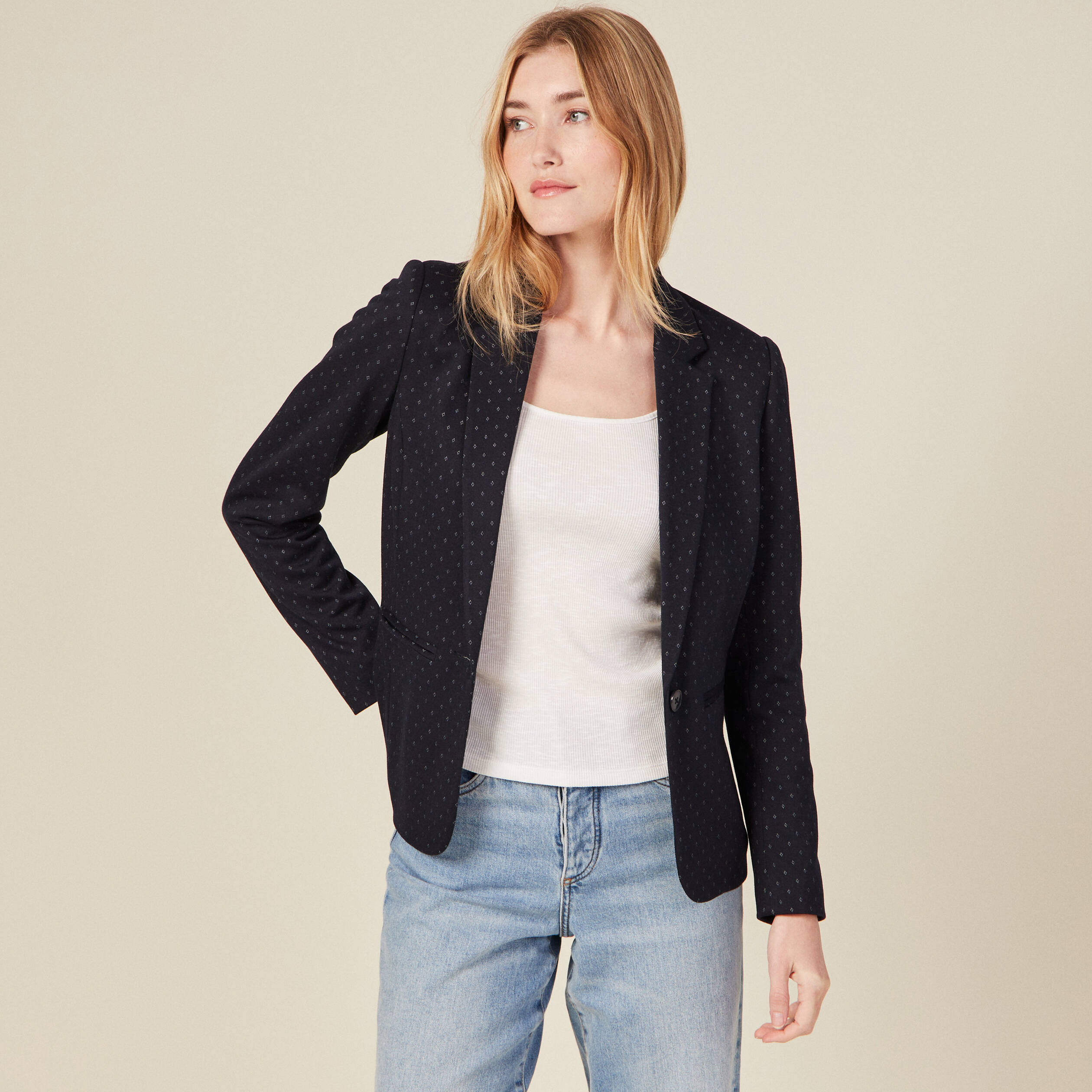 Veste blazer droite bleu fonc?� femme | Vibs