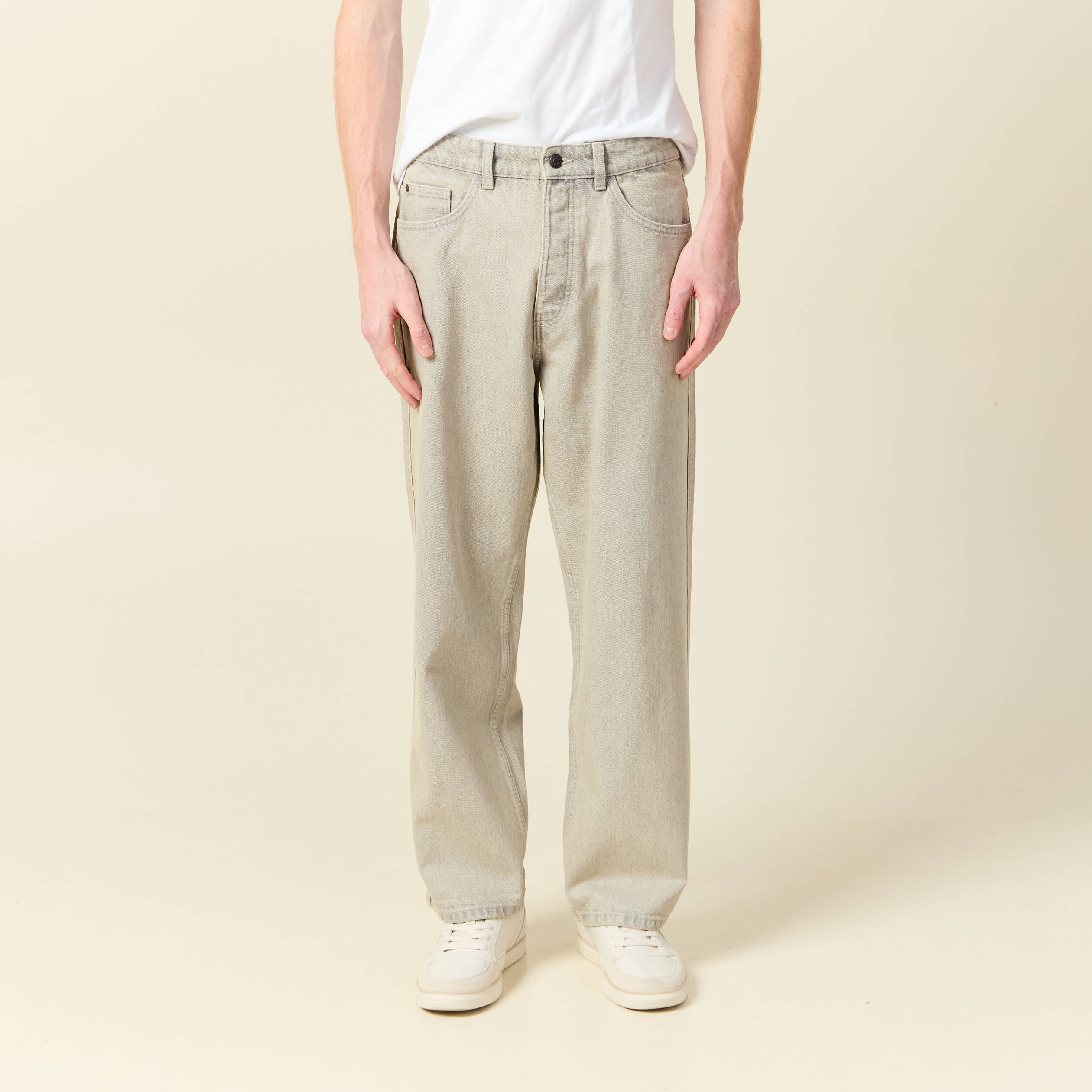Jeans large 5 poches longueur 32 denim beige homme