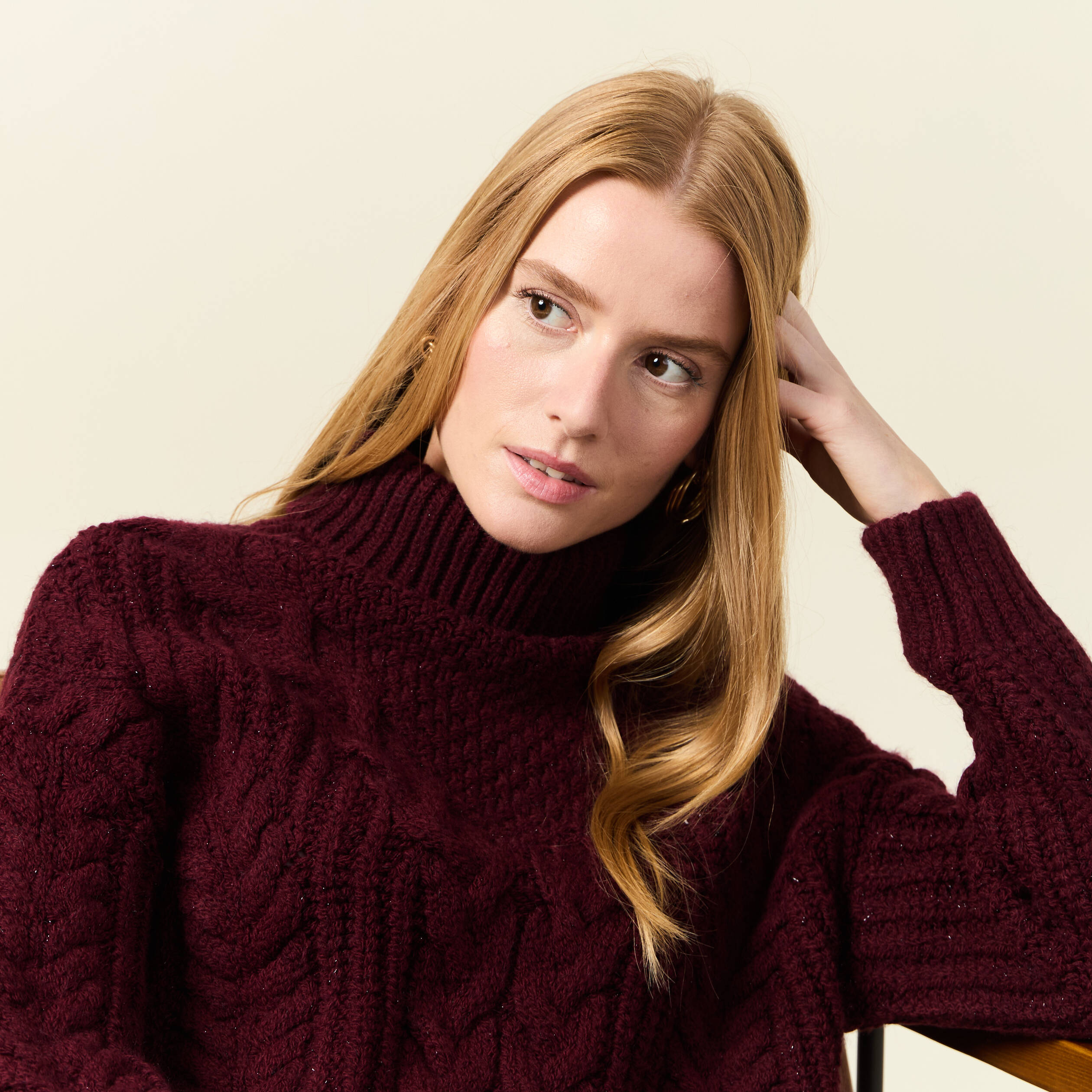 Pull manches longues col roulé rouge foncé femme