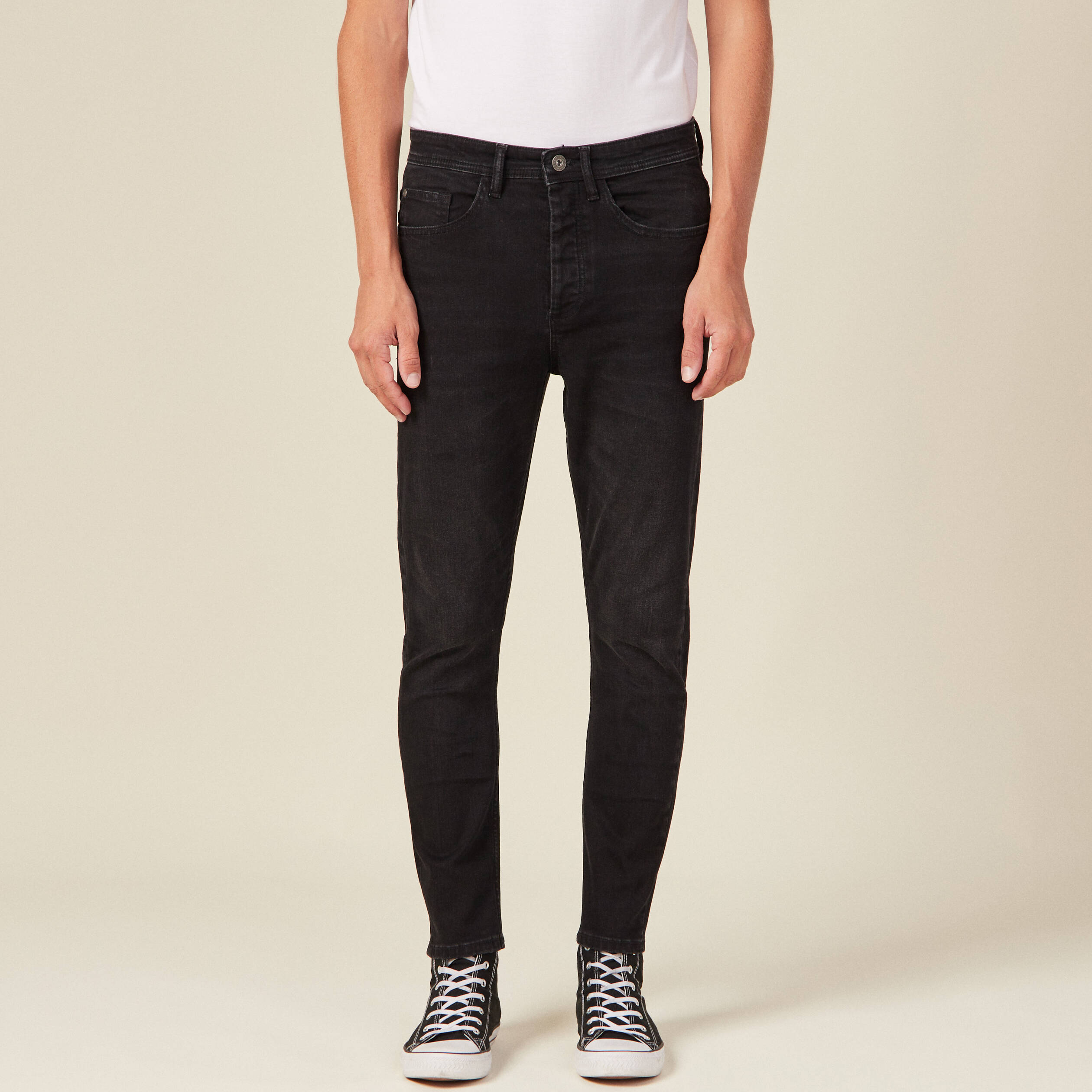 Jeans tapered 5 poches denim noir homme