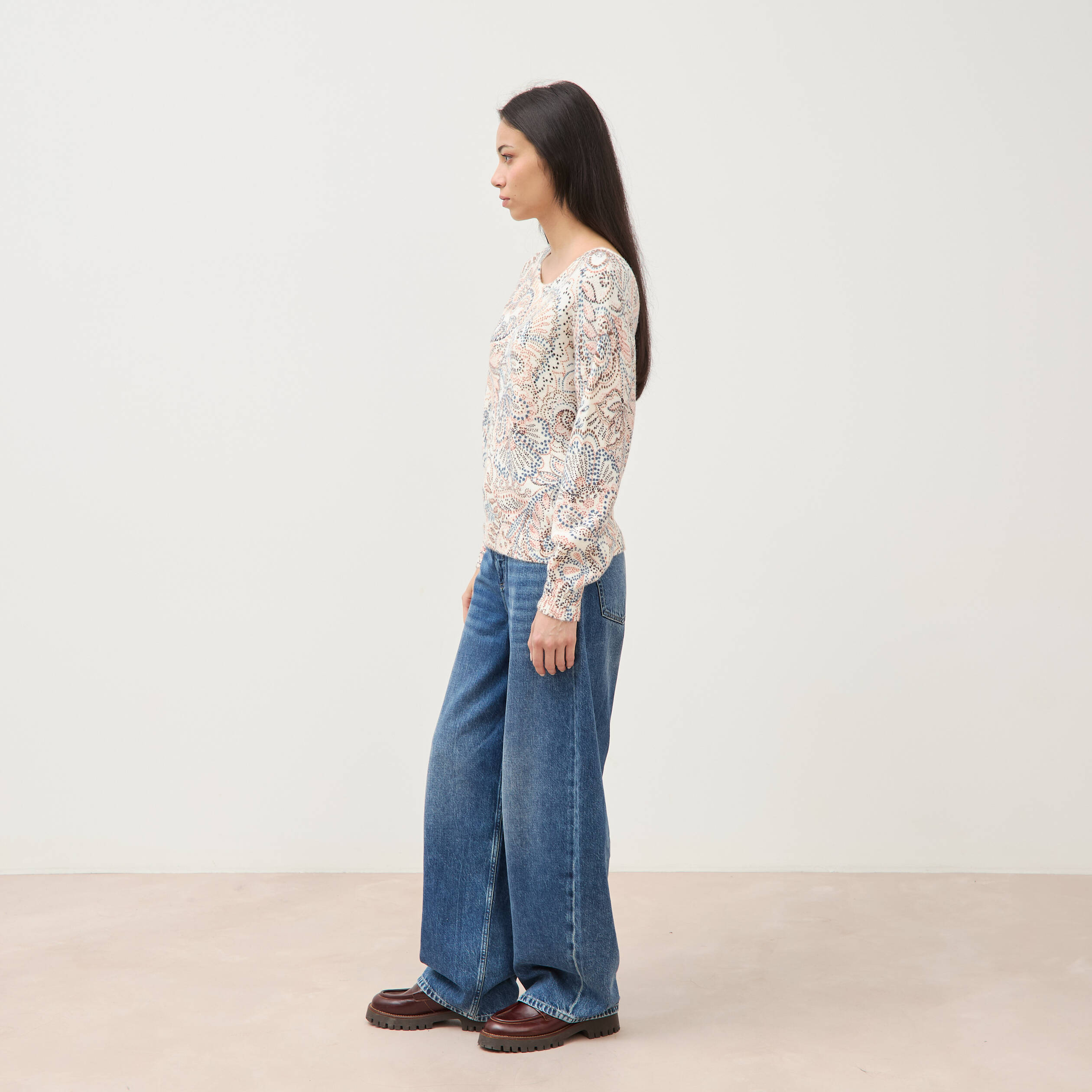 Pull col bateau manches longues ecru femme