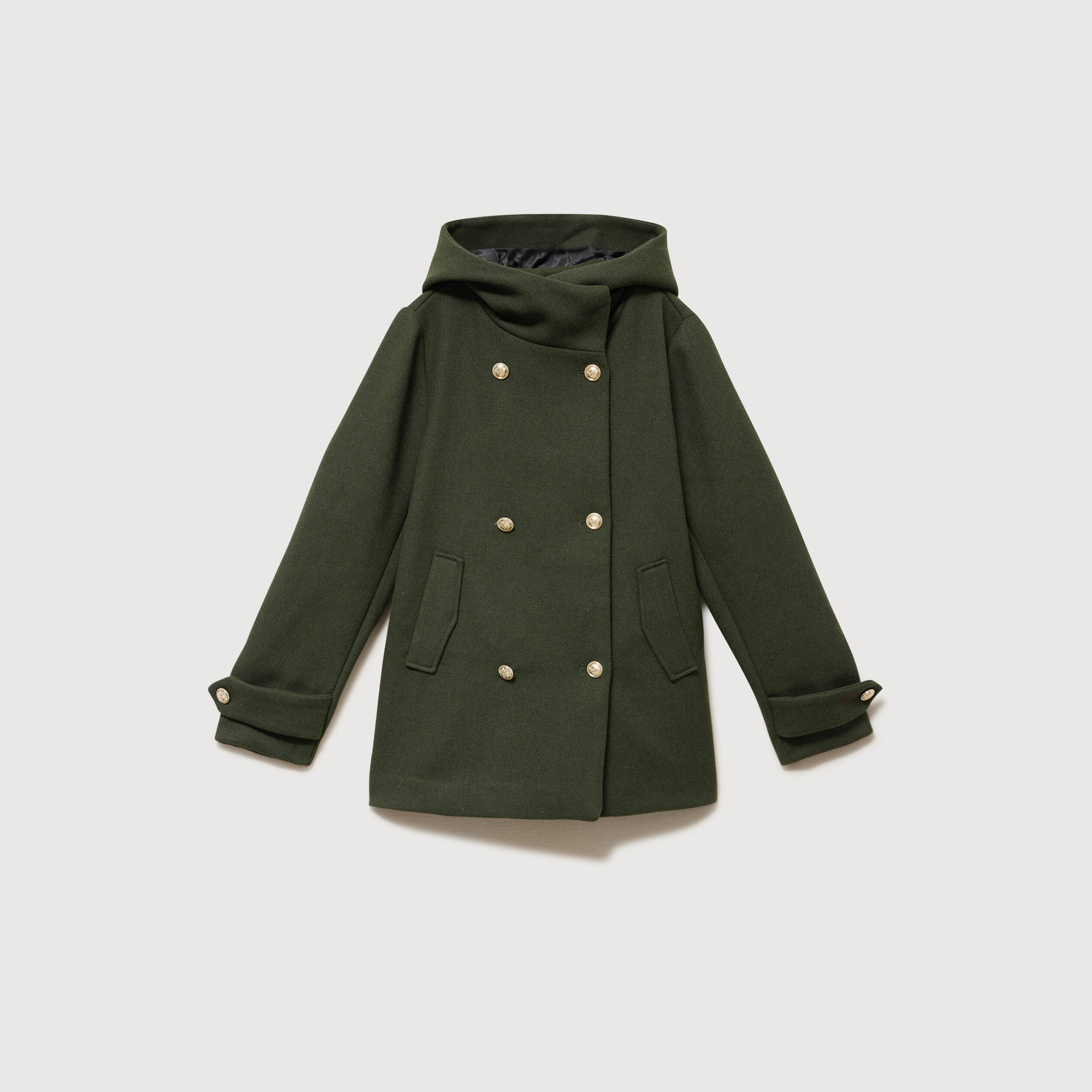 Caban oversize court &agrave; capuche vert olive femme
