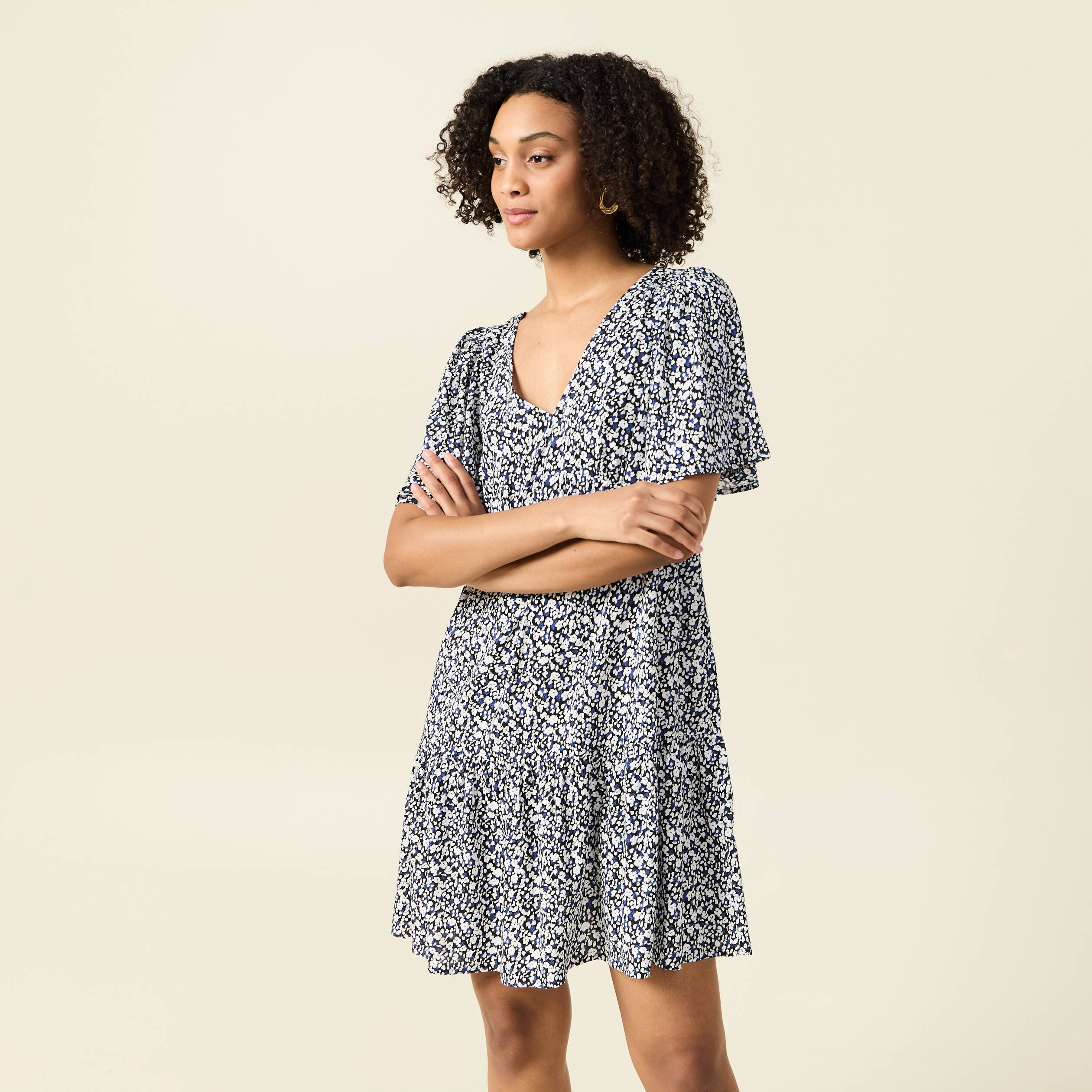 Bonobo Robe Evasee Fluide Femme Robe Midi évasée Manches 3/4 Noir