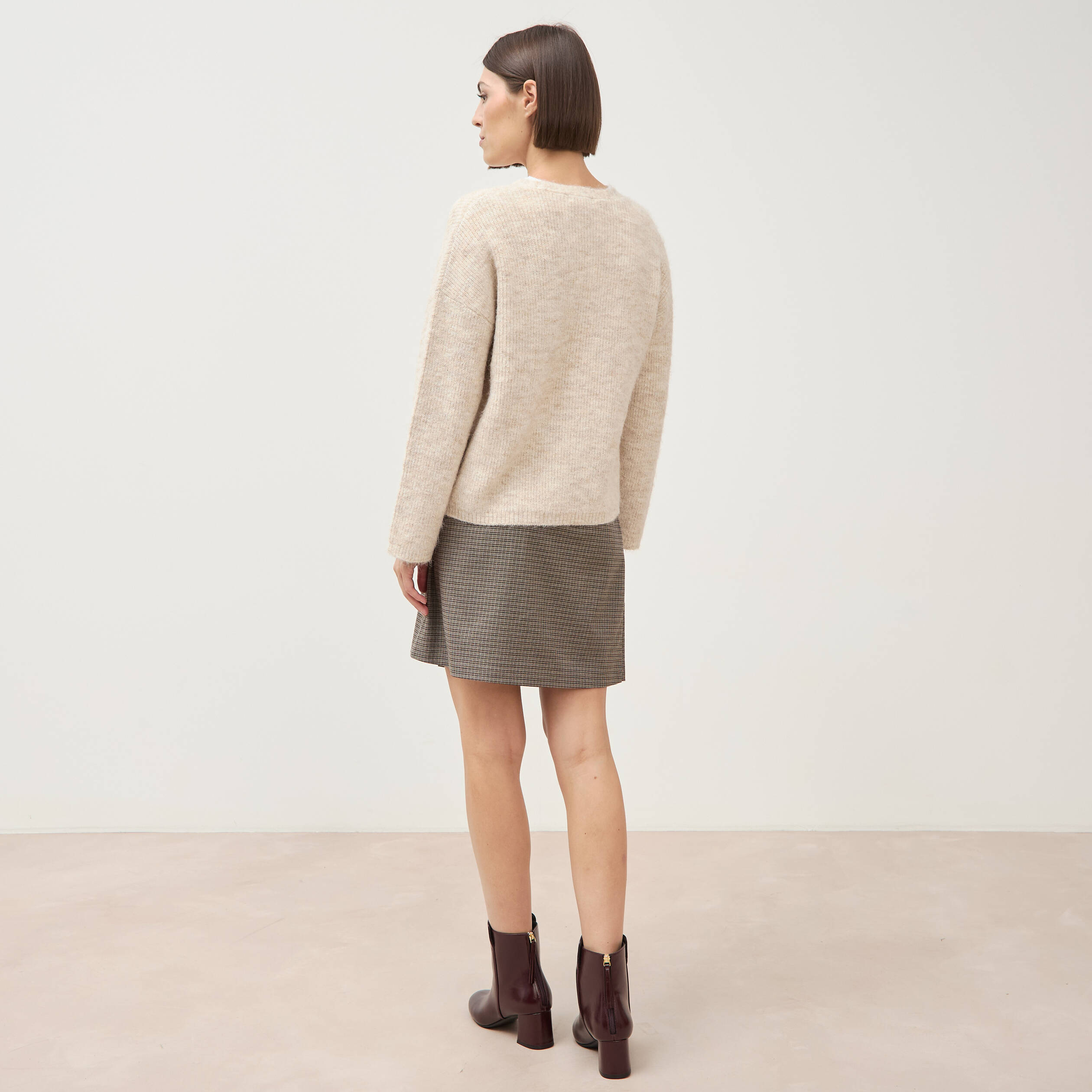 Gilet droit manches longues creme femme