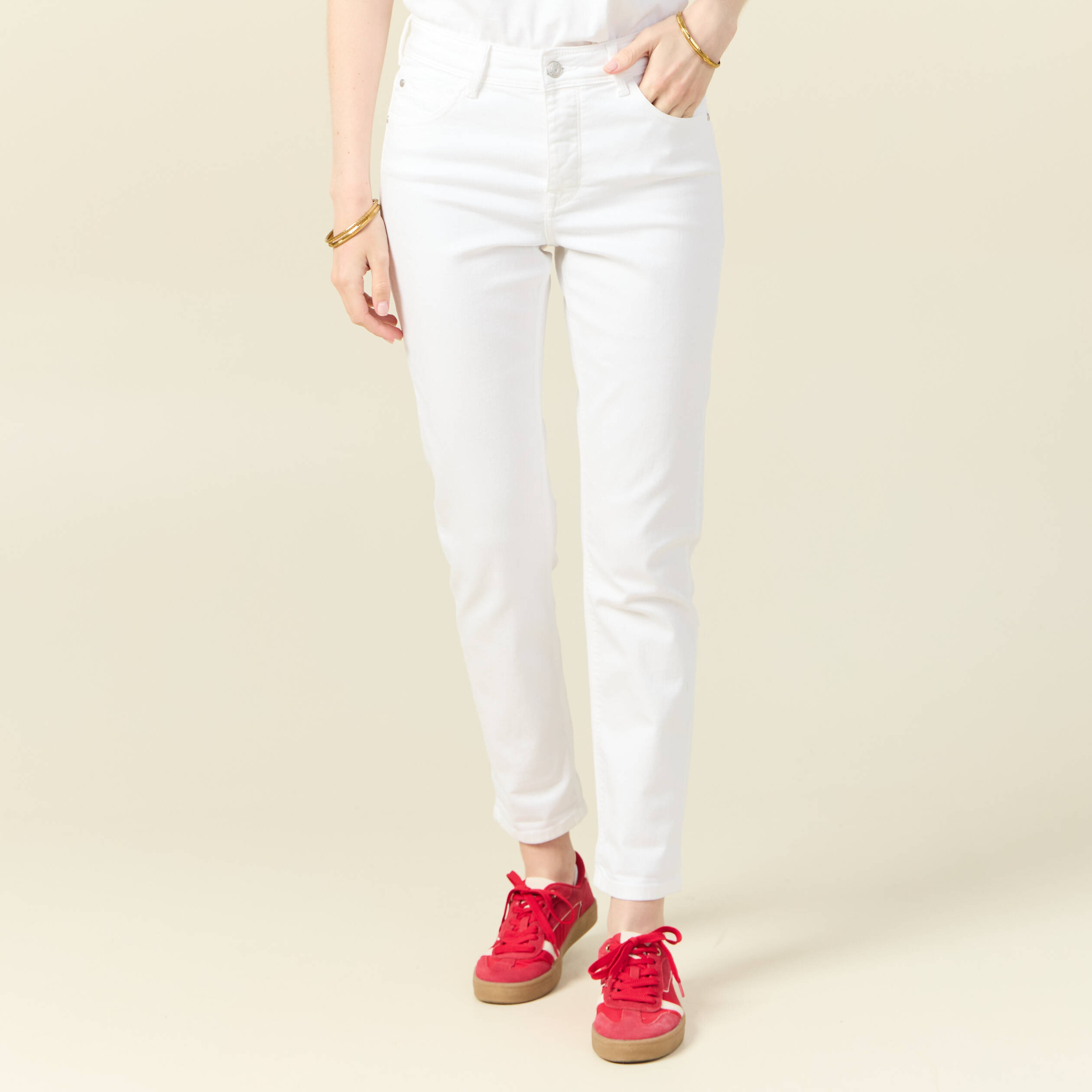 Jeans girlfriend taille haute denim blanc femme Vibs